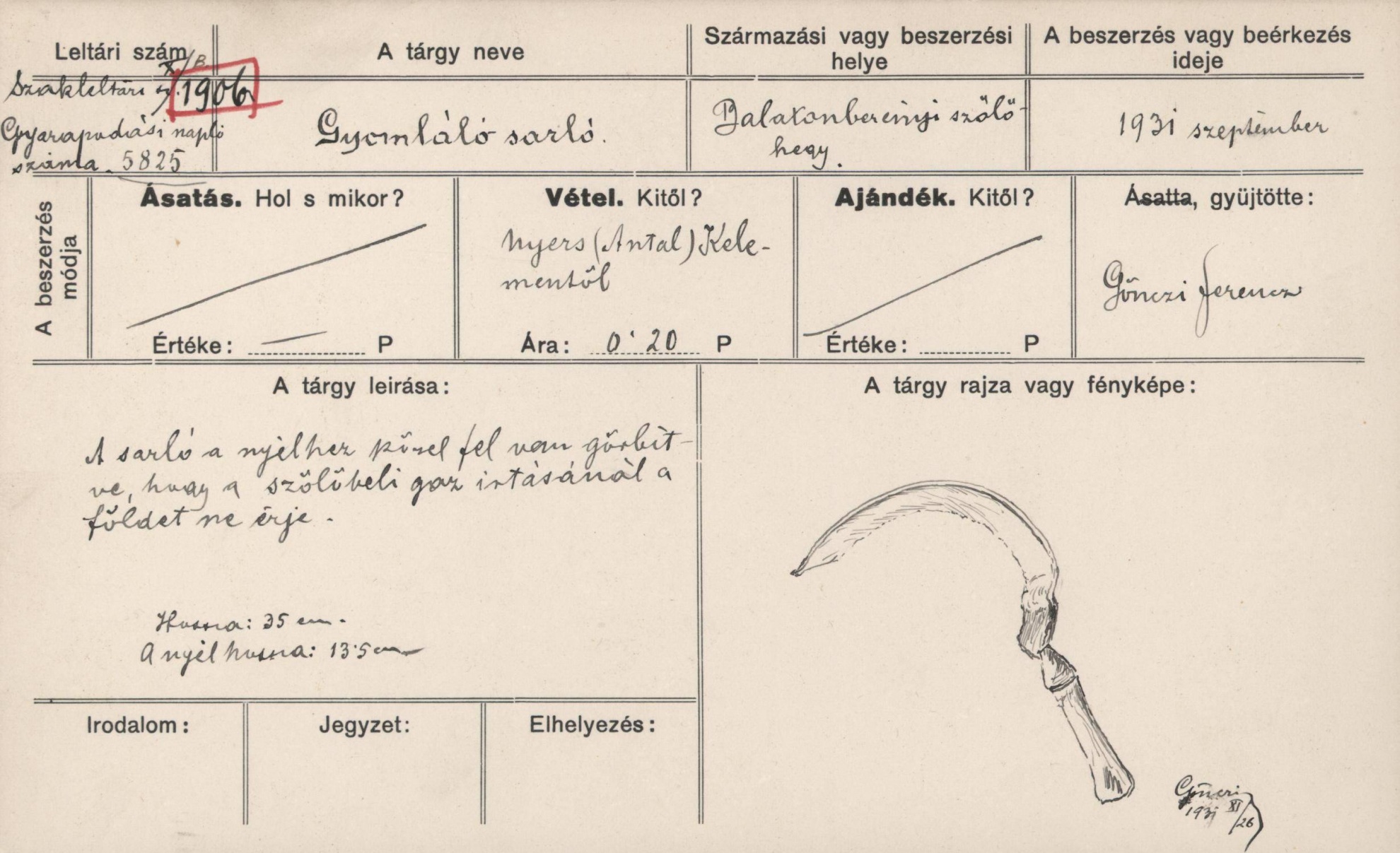 Gyomláló sarló (Rippl-Rónai Múzeum CC BY-NC-SA)
