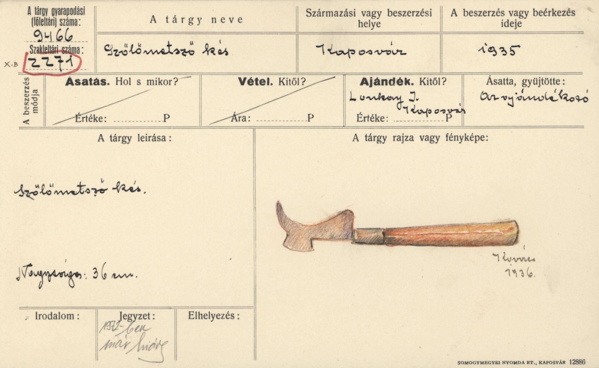 Szőlőmetsző kés (Rippl-Rónai Múzeum CC BY-NC-SA)