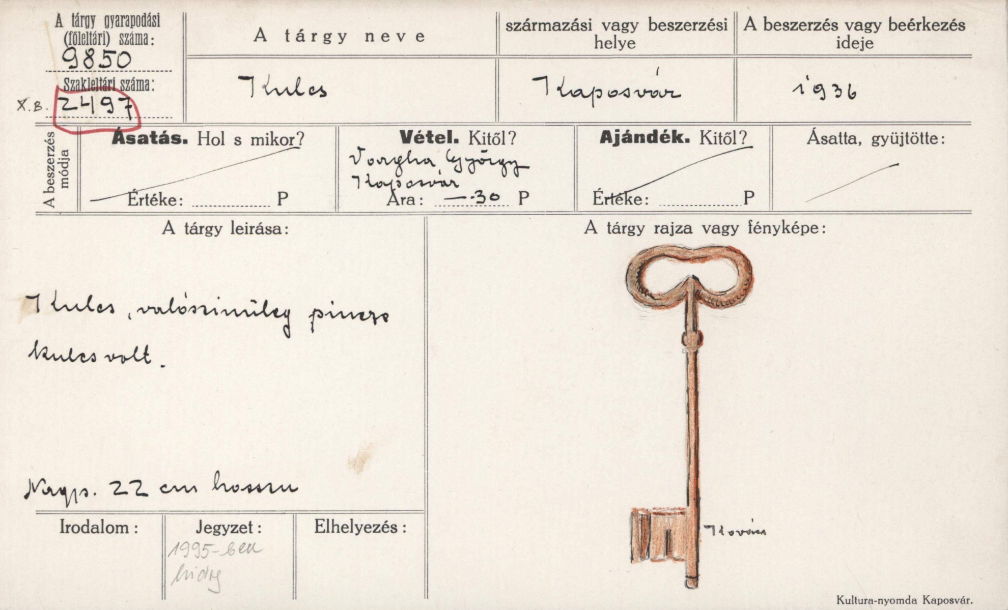 Kulcs (Rippl-Rónai Múzeum CC BY-NC-SA)