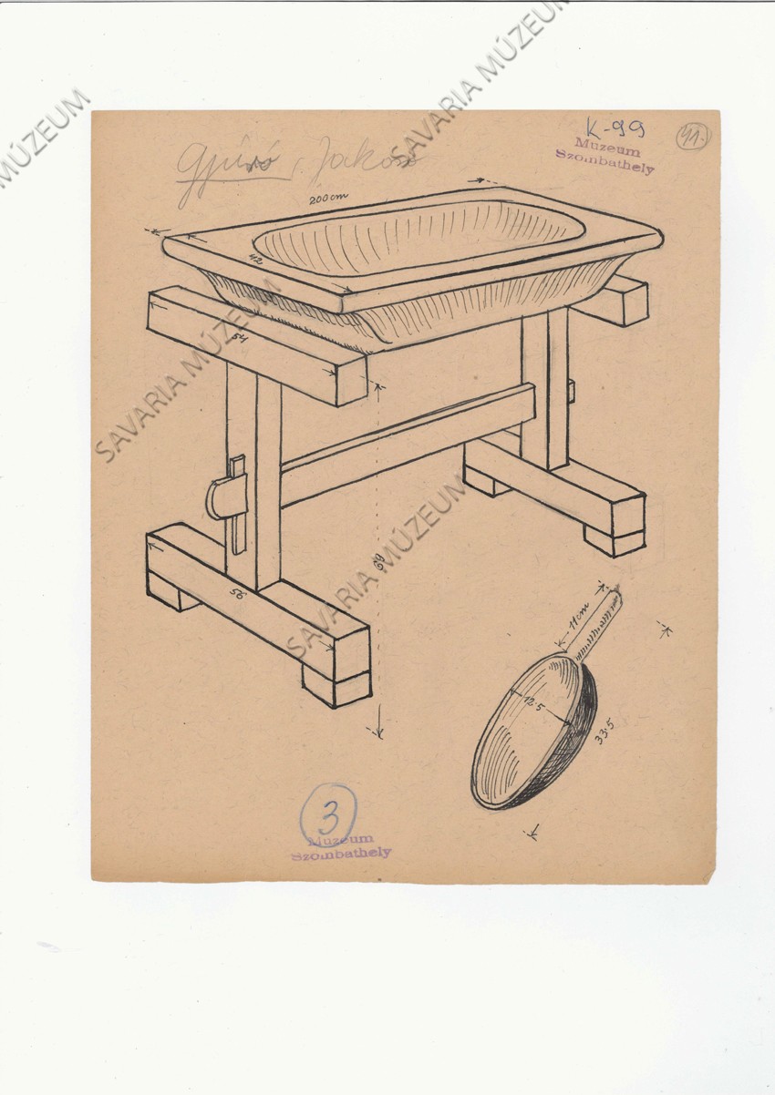 Tökmagliszt gyúró eszközök rajza (Savaria Megyei Hatókörű Városi Múzeum, Szombathely CC BY-NC-SA)