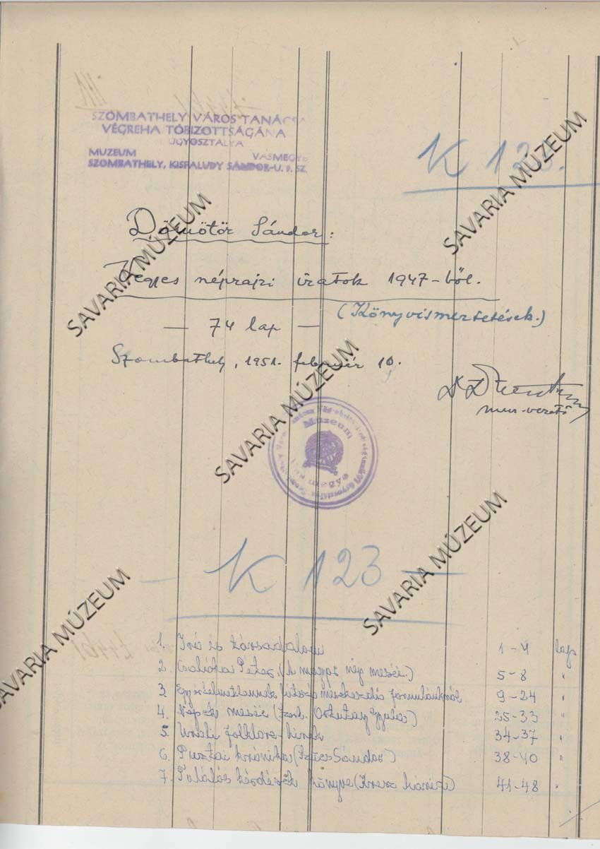 Dömötör Sándor: Vegyes néprajzi iratok 1947-ből (Savaria Megyei Hatókörű Városi Múzeum, Szombathely CC BY-NC-SA)