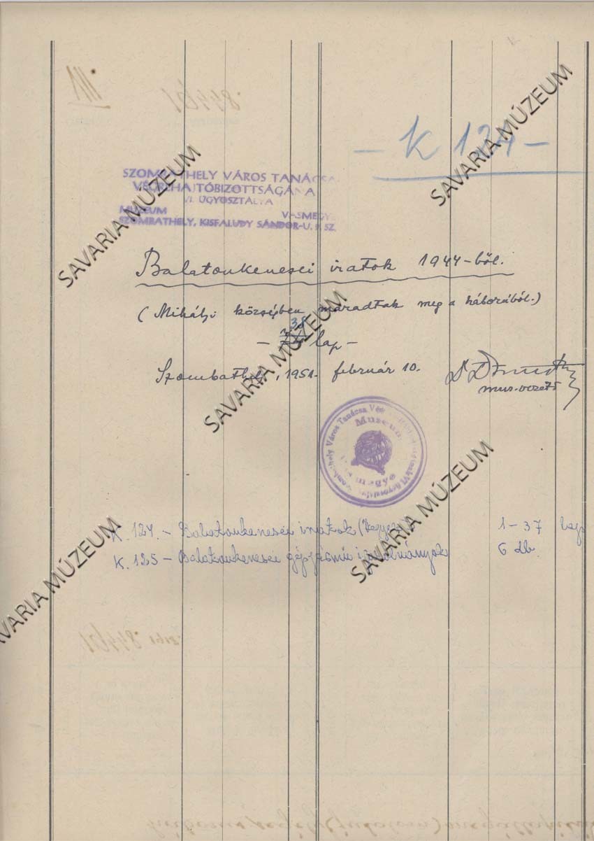 Balatonkenesei iratok 1944-ből (Savaria Megyei Hatókörű Városi Múzeum, Szombathely CC BY-NC-SA)