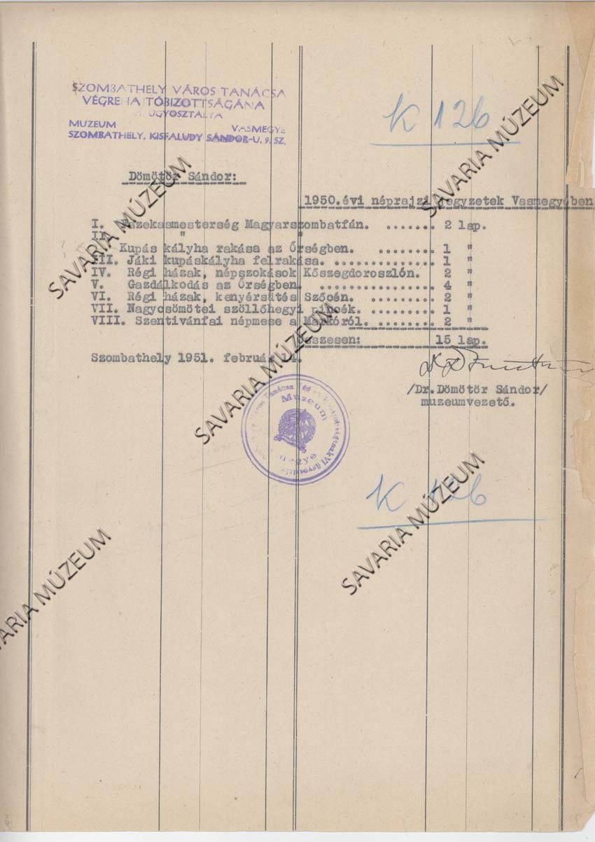 Dömötör Sándor: 1950. évi néprajzi jegyzetek Vas megyében (Savaria Megyei Hatókörű Városi Múzeum, Szombathely CC BY-NC-SA)