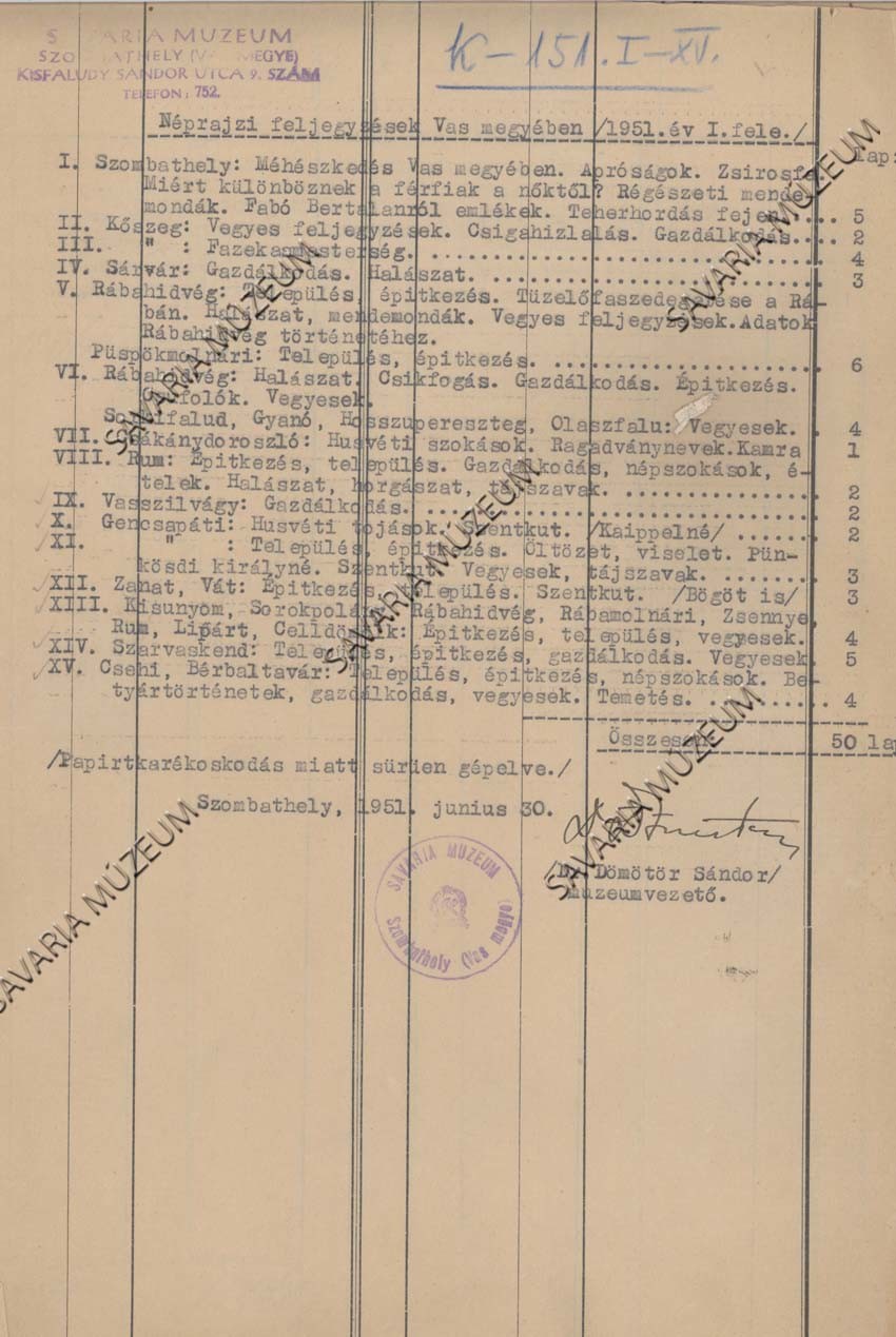 Dömötör Sándor: Vas megyei néprajzi jegyzetek 1951 (Savaria Megyei Hatókörű Városi Múzeum, Szombathely CC BY-NC-SA)