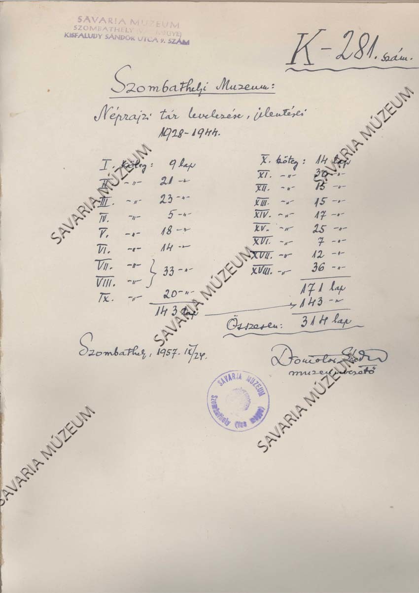 Néprajzi tár iratai 1928-1944 (Savaria Megyei Hatókörű Városi Múzeum, Szombathely CC BY-NC-SA)