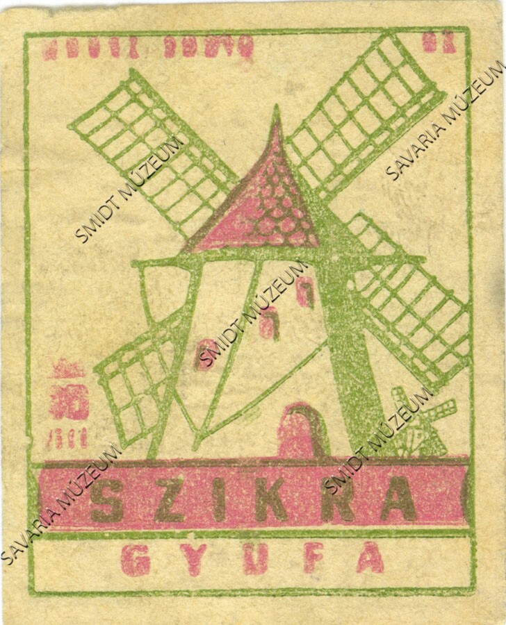 Gyufacímke, Szélmalom, Szikra gyufa (Smidt Múzeum, Szombathely CC BY-NC-SA)