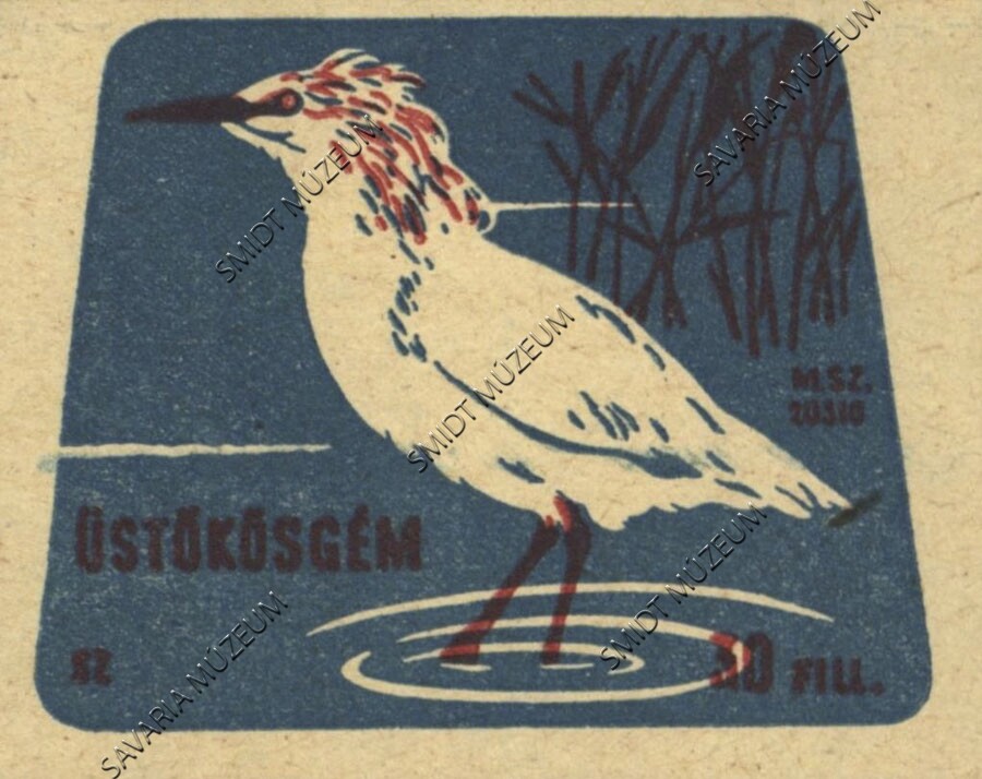 Gyufacímke, Vízimadarak, Üstökösgém (Smidt Múzeum, Szombathely CC BY-NC-SA)
