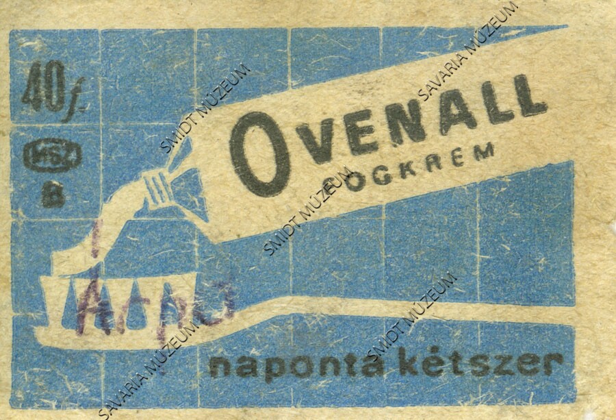 Gyufacímke, Ovenall fogkrém (Smidt Múzeum, Szombathely CC BY-NC-SA)