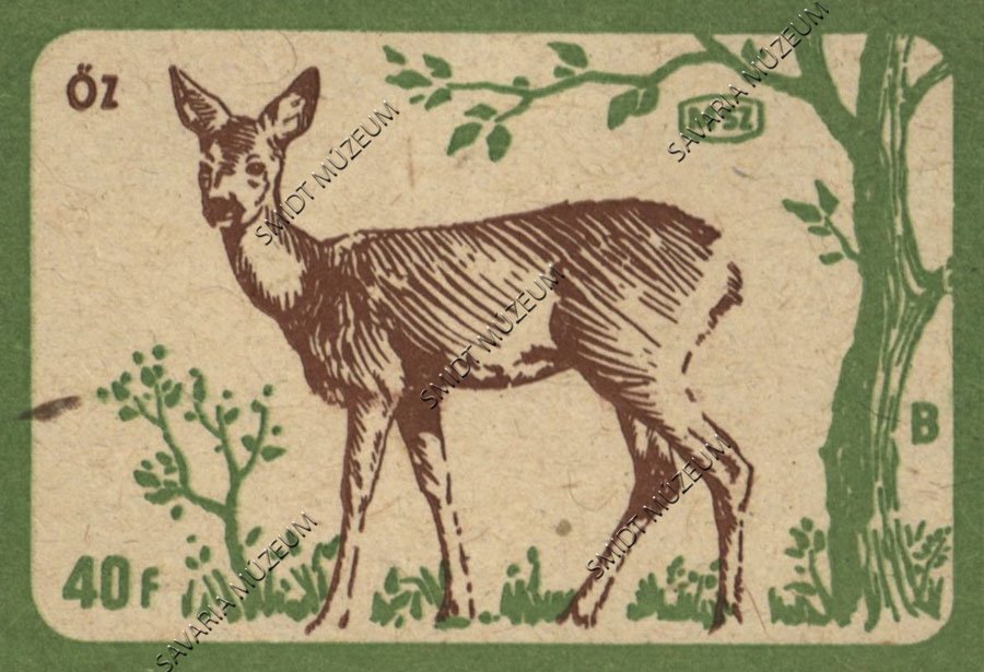 Gyufacímke, Erdei állatok, Őz (Smidt Múzeum, Szombathely CC BY-NC-SA)