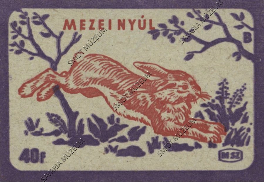 Gyufacímke, Erdei állatok, Mezei nyúl (Smidt Múzeum, Szombathely CC BY-NC-SA)