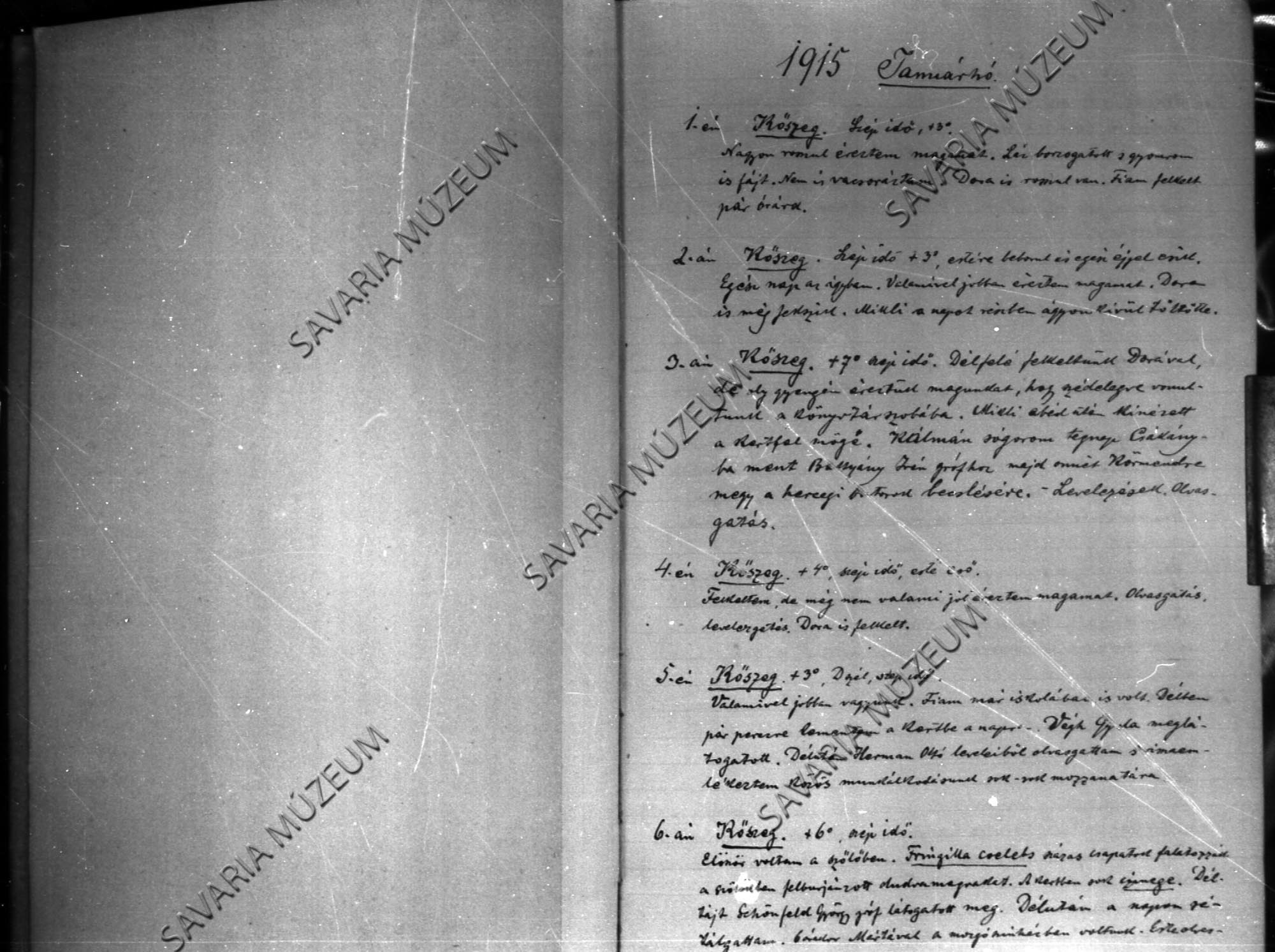 Chernel István naplójának részlete 1915. január 1.- december 31. (Savaria Megyei Hatókörű Városi Múzeum, Szombathely CC BY-NC-SA)