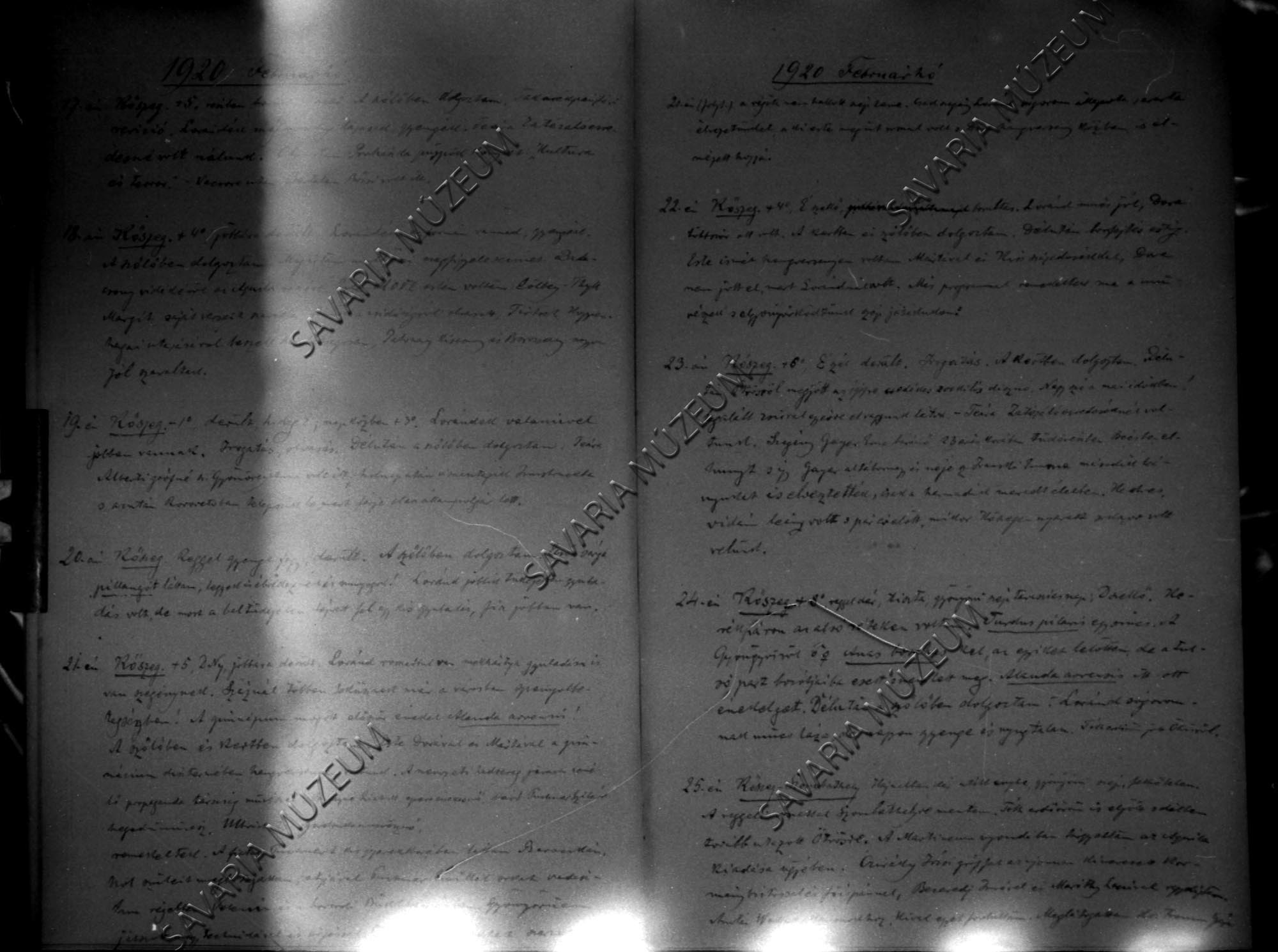 Chernel István naplójának részlete 1920. január 1.- december 31. (Savaria Megyei Hatókörű Városi Múzeum, Szombathely CC BY-NC-SA)
