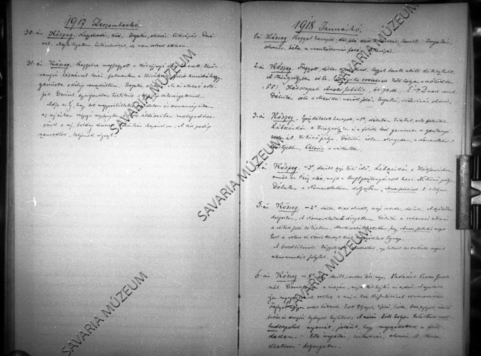 Chernel István naplójának részlete 1918. január 1.- december 31. (Savaria Megyei Hatókörű Városi Múzeum, Szombathely CC BY-NC-SA)