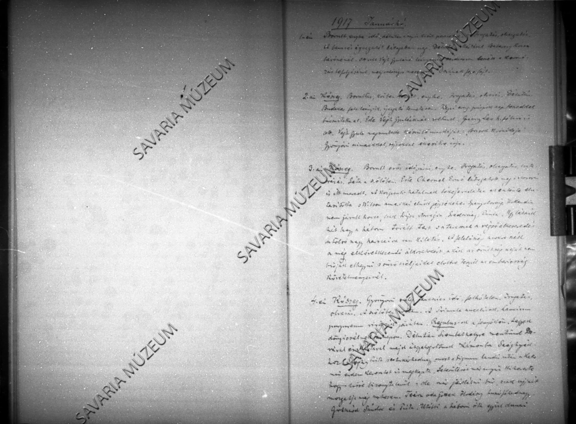 Chernel István naplójának részlete 1917. január 1.- december 31. (Savaria Megyei Hatókörű Városi Múzeum, Szombathely CC BY-NC-SA)