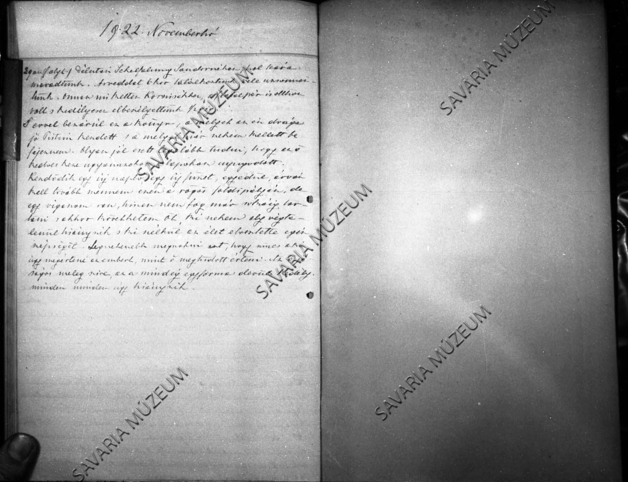 Chernel István naplójának részlete 1922. január 1.- november 29. (Savaria Megyei Hatókörű Városi Múzeum, Szombathely CC BY-NC-SA)