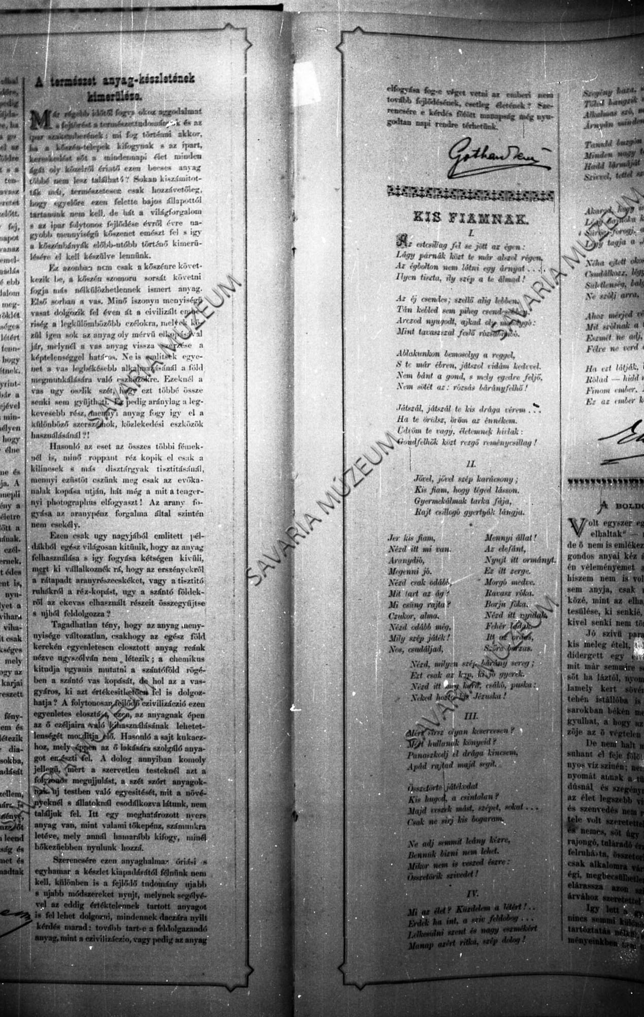 Gothard Jenő cikke a Vasvármegye 1889. Pünkösdi mellékletében. (Savaria Megyei Hatókörű Városi Múzeum, Szombathely CC BY-NC-SA)