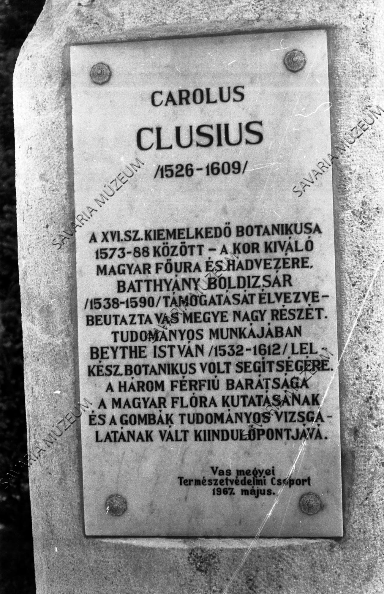 Clusius emléktábla (Savaria Megyei Hatókörű Városi Múzeum, Szombathely CC BY-NC-SA)