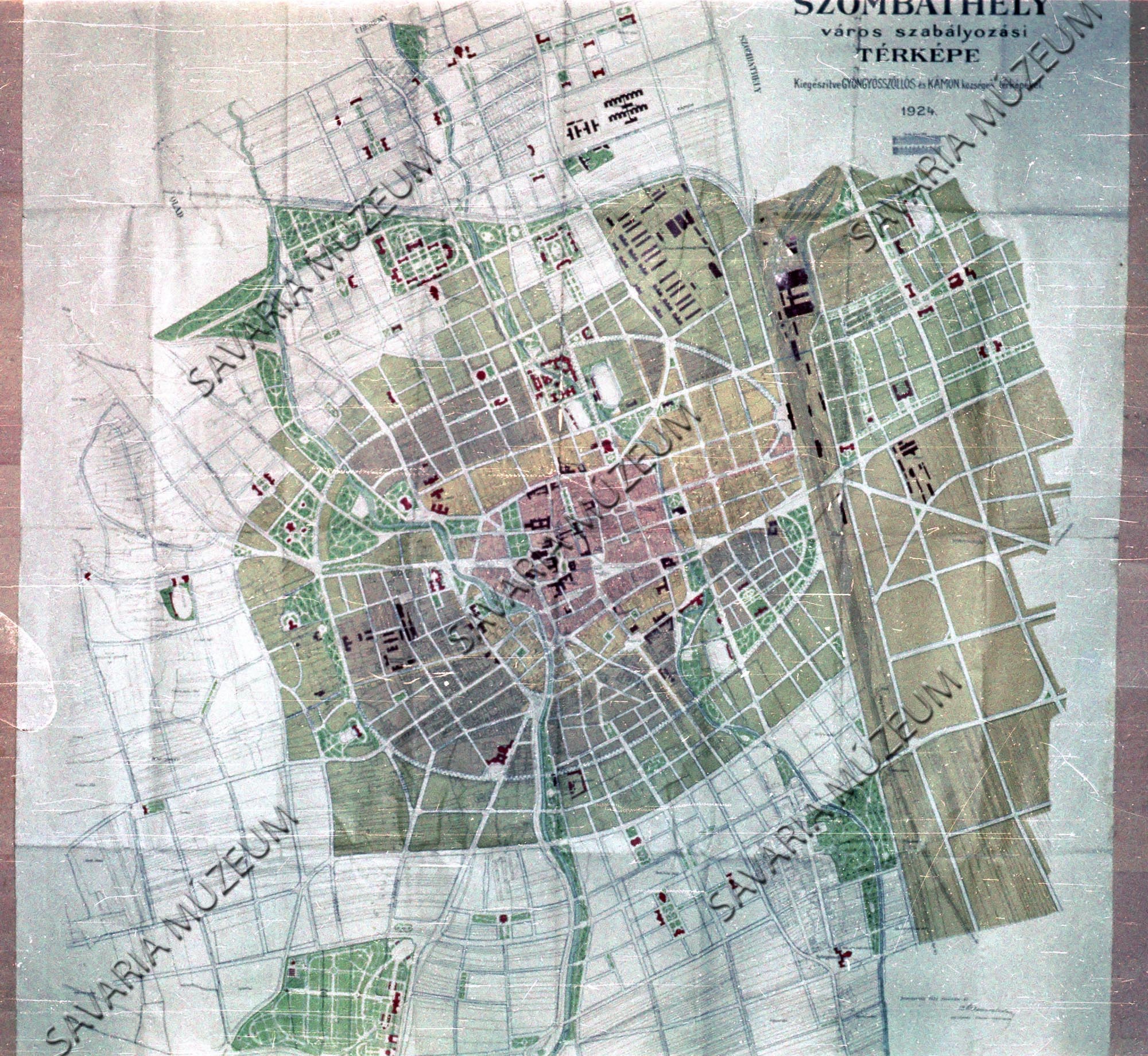 Szombathely város szabályozási térképe 1924-ből (Savaria Megyei Hatókörű Városi Múzeum, Szombathely CC BY-NC-SA)