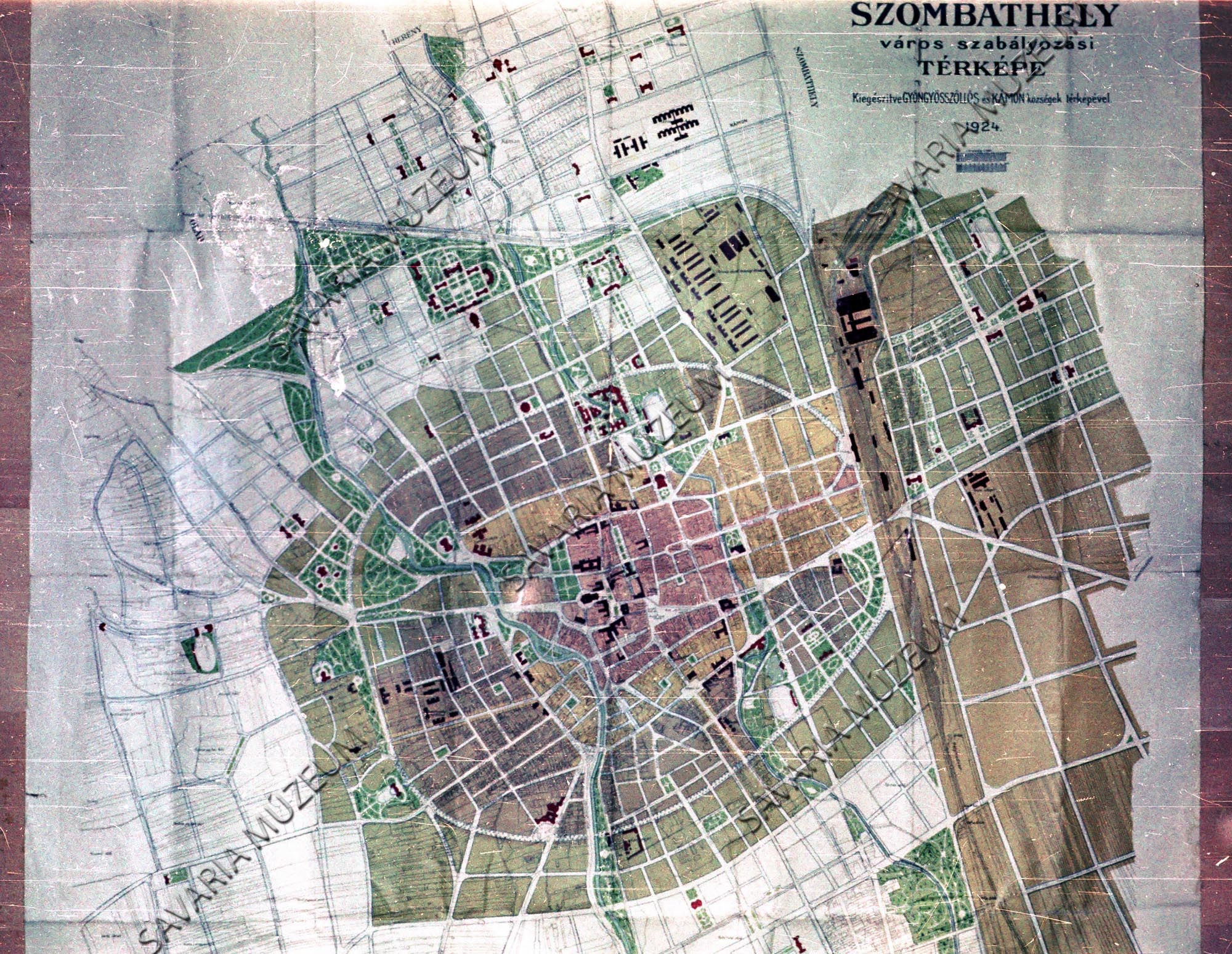 Szombathely város szabályozási térképe 1924-ből (Savaria Megyei Hatókörű Városi Múzeum, Szombathely CC BY-NC-SA)