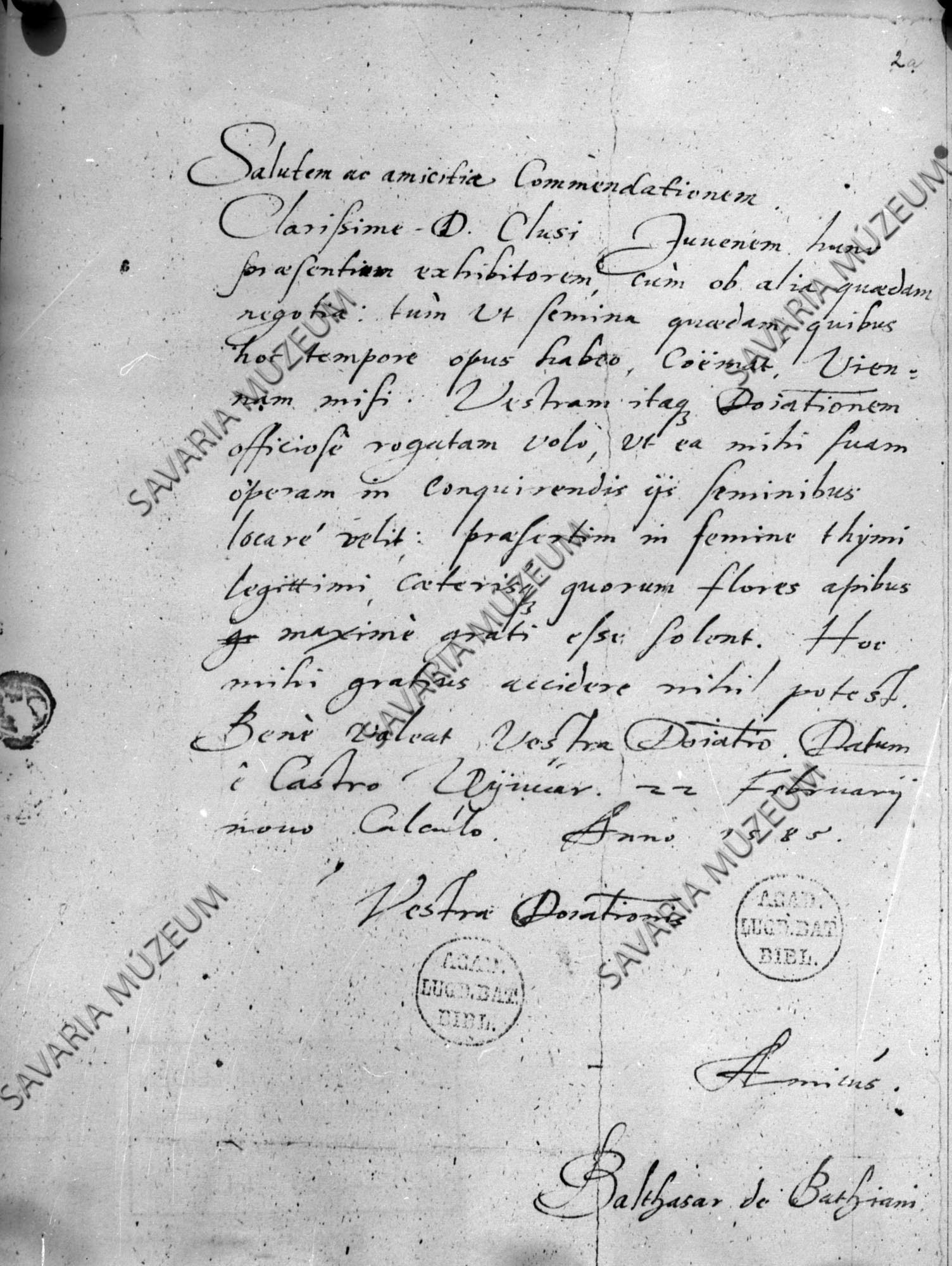 Batthyány Boldizsár levele Clusiushoz (Savaria Megyei Hatókörű Városi Múzeum, Szombathely CC BY-NC-SA)