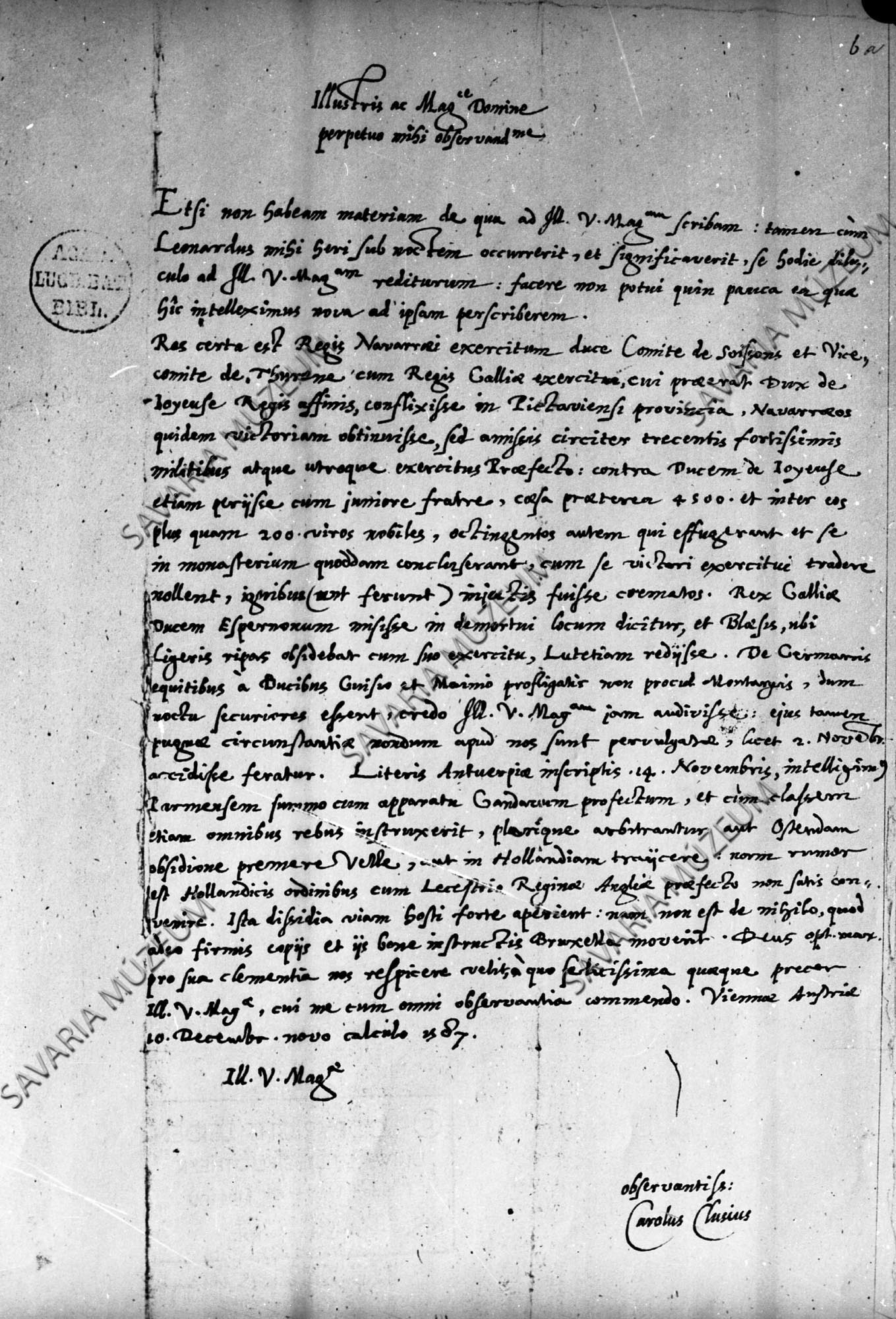 Clusius levele Batthyány Boldizsárhoz (Savaria Megyei Hatókörű Városi Múzeum, Szombathely CC BY-NC-SA)