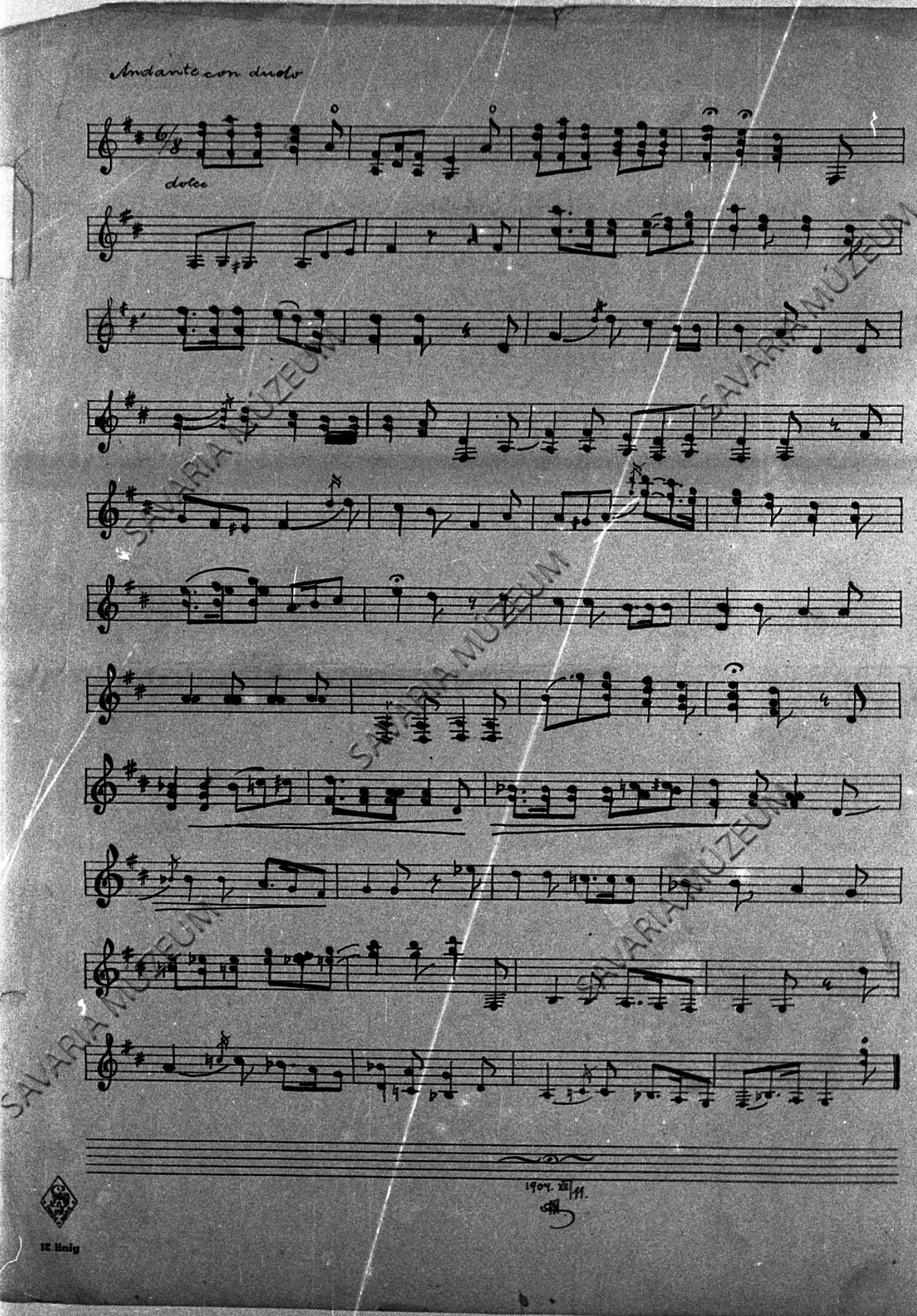Chernel István citerára komponált dala (Savaria Megyei Hatókörű Városi Múzeum, Szombathely CC BY-NC-SA)