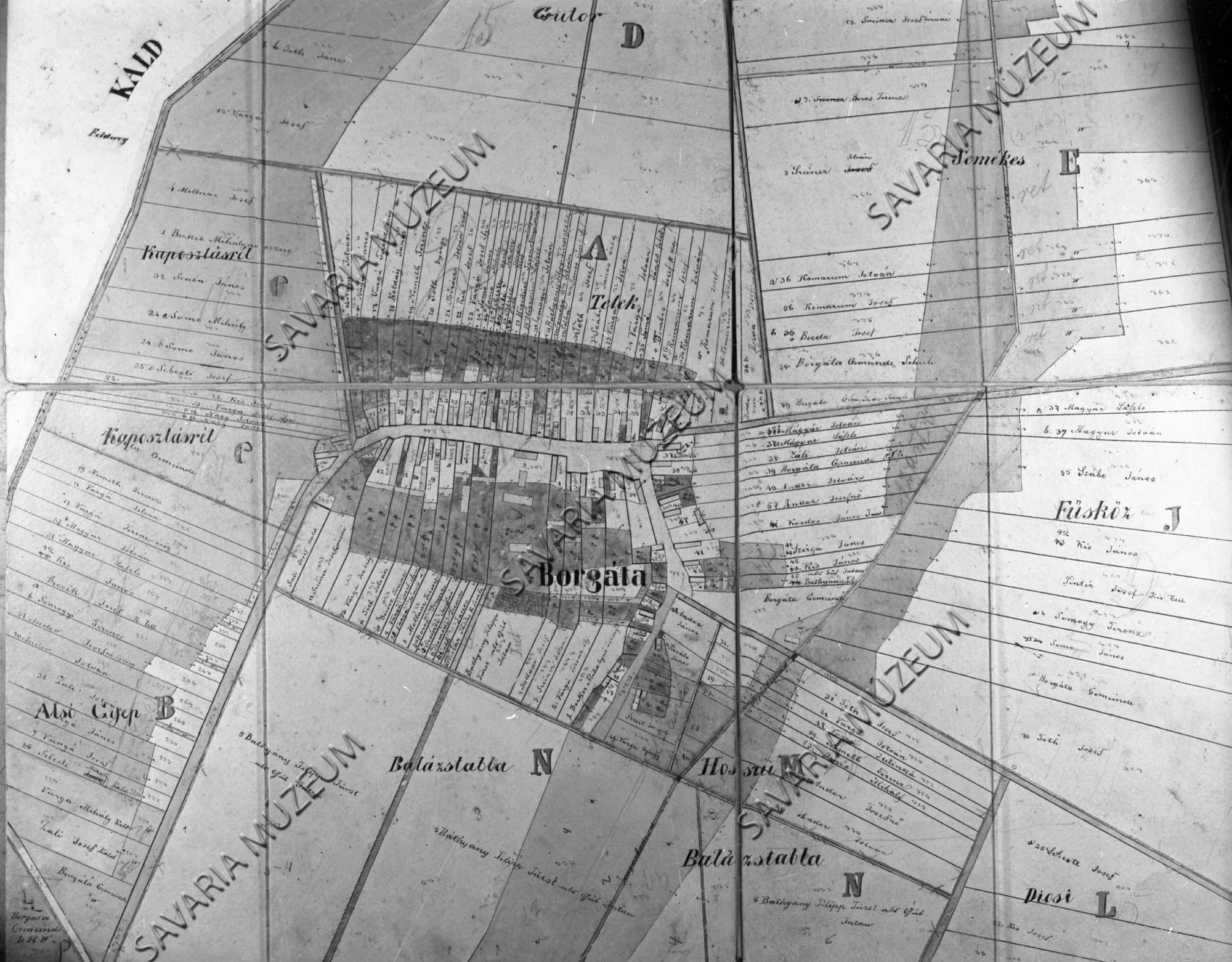 Borgáta kataszteri térképe (Savaria Megyei Hatókörű Városi Múzeum, Szombathely CC BY-NC-SA)