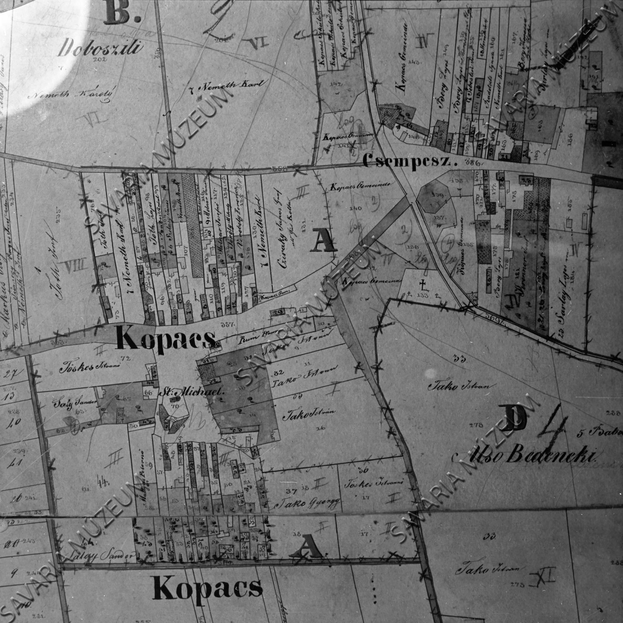 Csempesz és Kopács kataszteri térképe (Savaria Megyei Hatókörű Városi Múzeum, Szombathely CC BY-NC-SA)