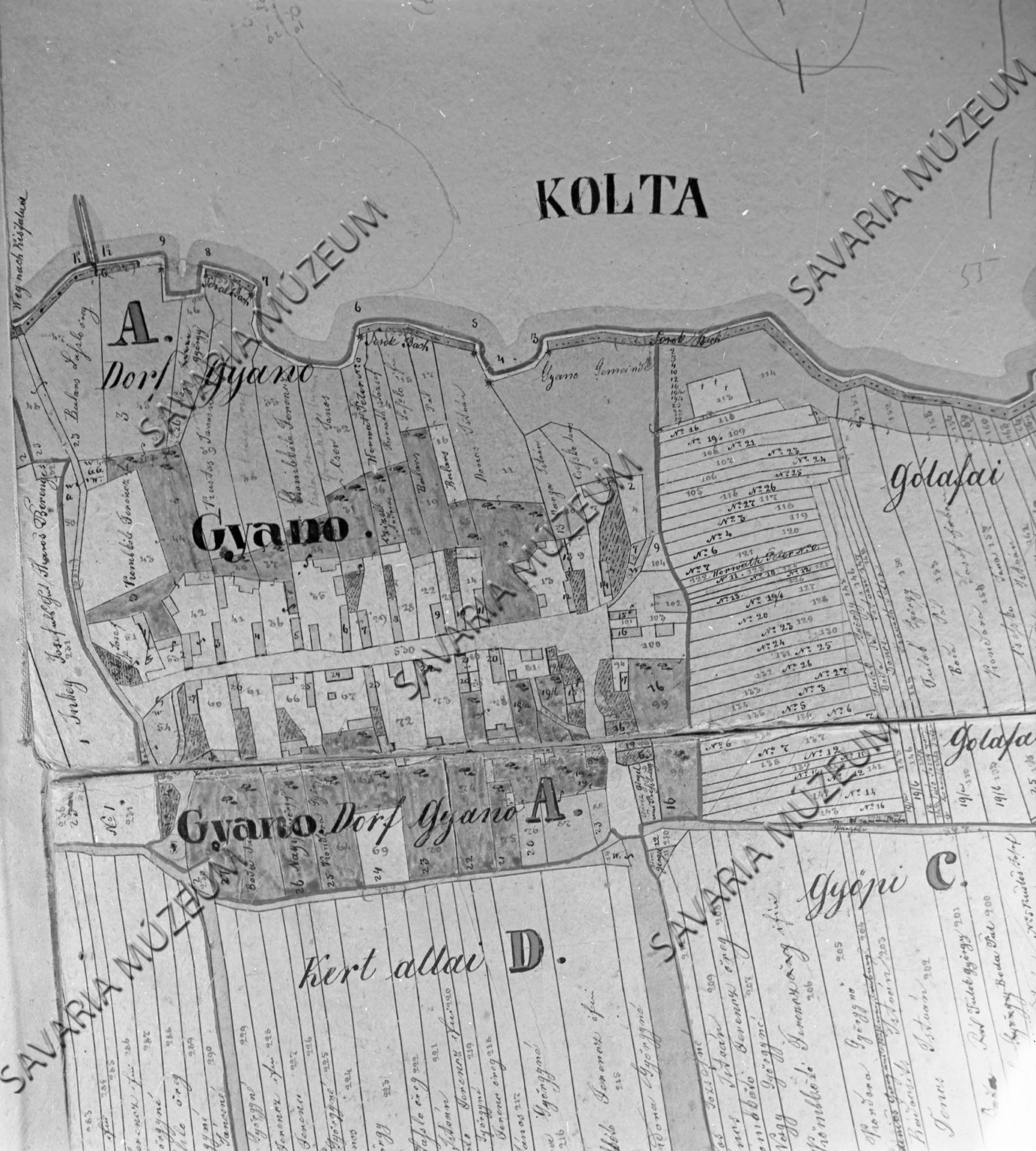 Gyanó kataszteri térképe (Savaria Megyei Hatókörű Városi Múzeum, Szombathely CC BY-NC-SA)
