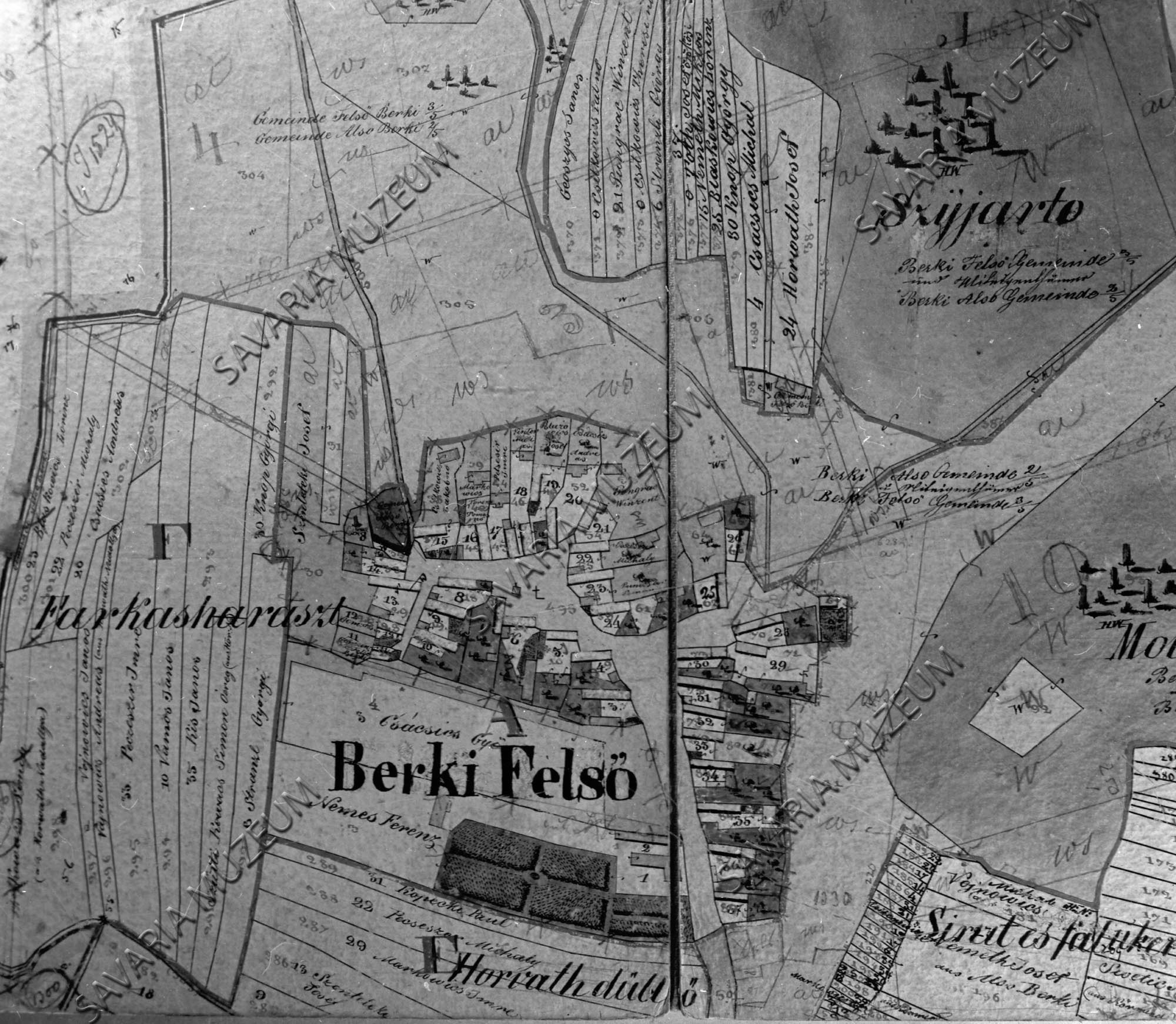 Felsőberkifalu kataszteri térképe (Savaria Megyei Hatókörű Városi Múzeum, Szombathely CC BY-NC-SA)