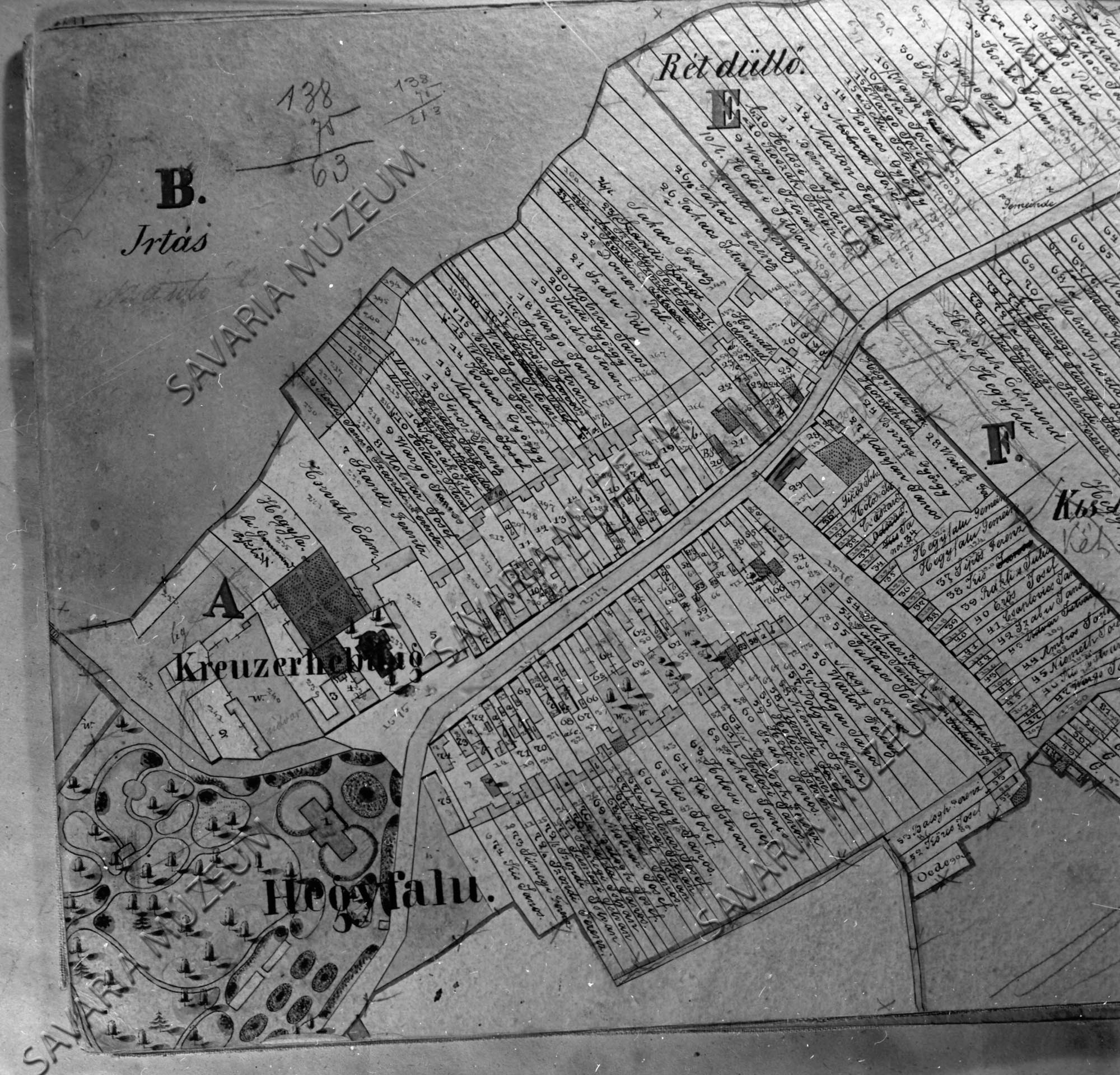Hegyfalu kataszteri térképe (Savaria Megyei Hatókörű Városi Múzeum, Szombathely CC BY-NC-SA)