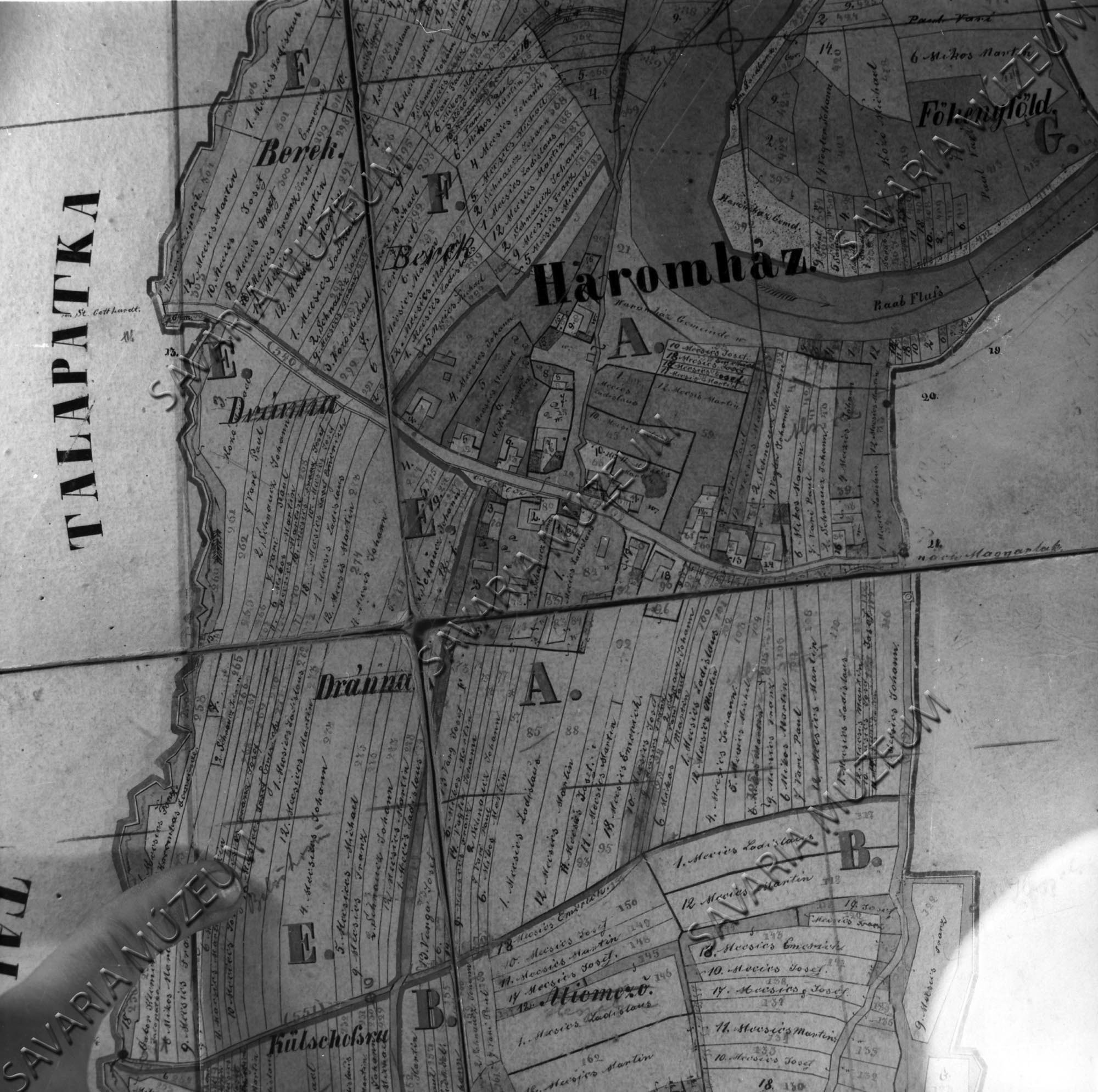 Háromház kataszteri térképe (Savaria Megyei Hatókörű Városi Múzeum, Szombathely CC BY-NC-SA)
