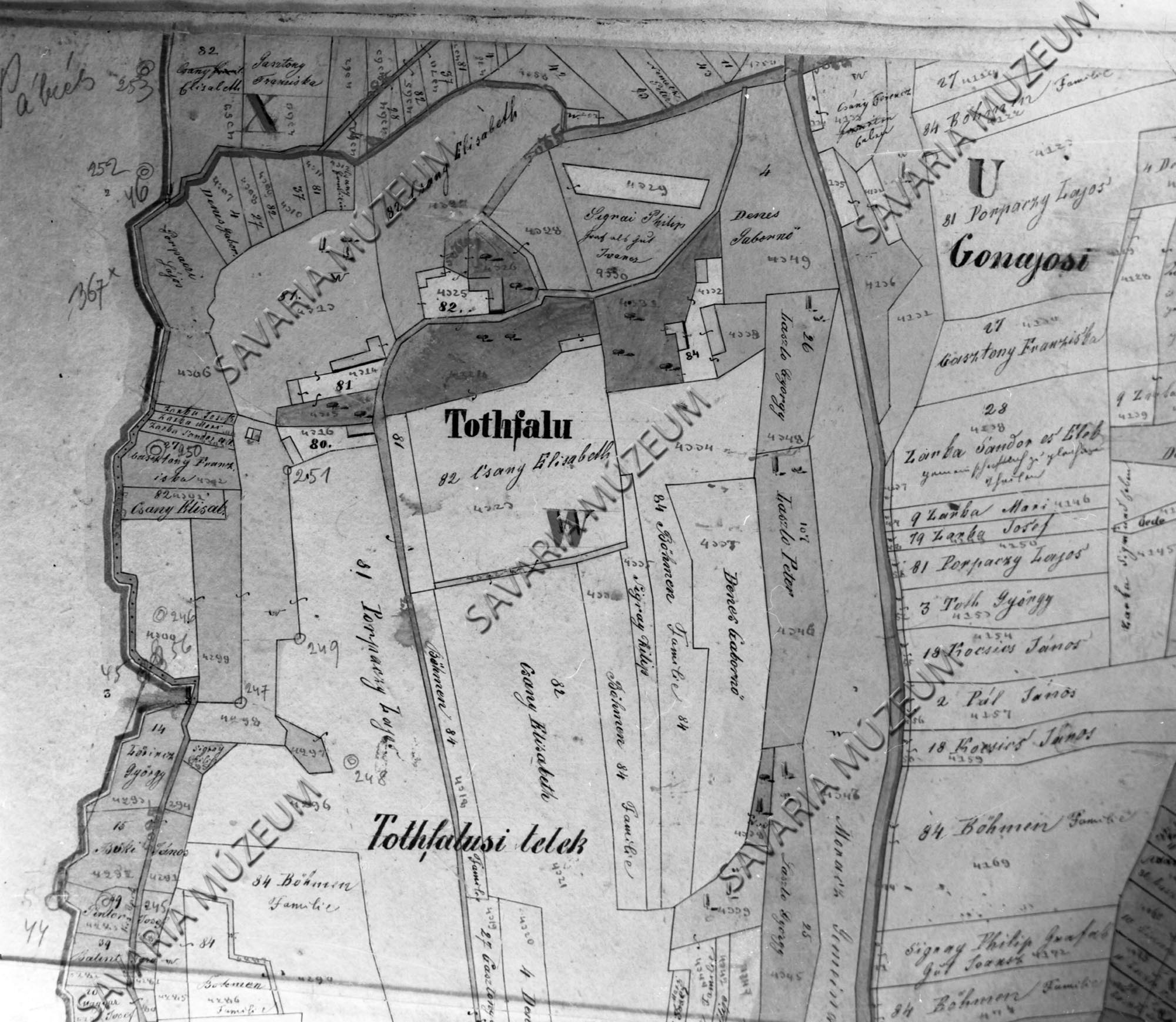 Tótfalu kataszteri térképe (Savaria Megyei Hatókörű Városi Múzeum, Szombathely CC BY-NC-SA)