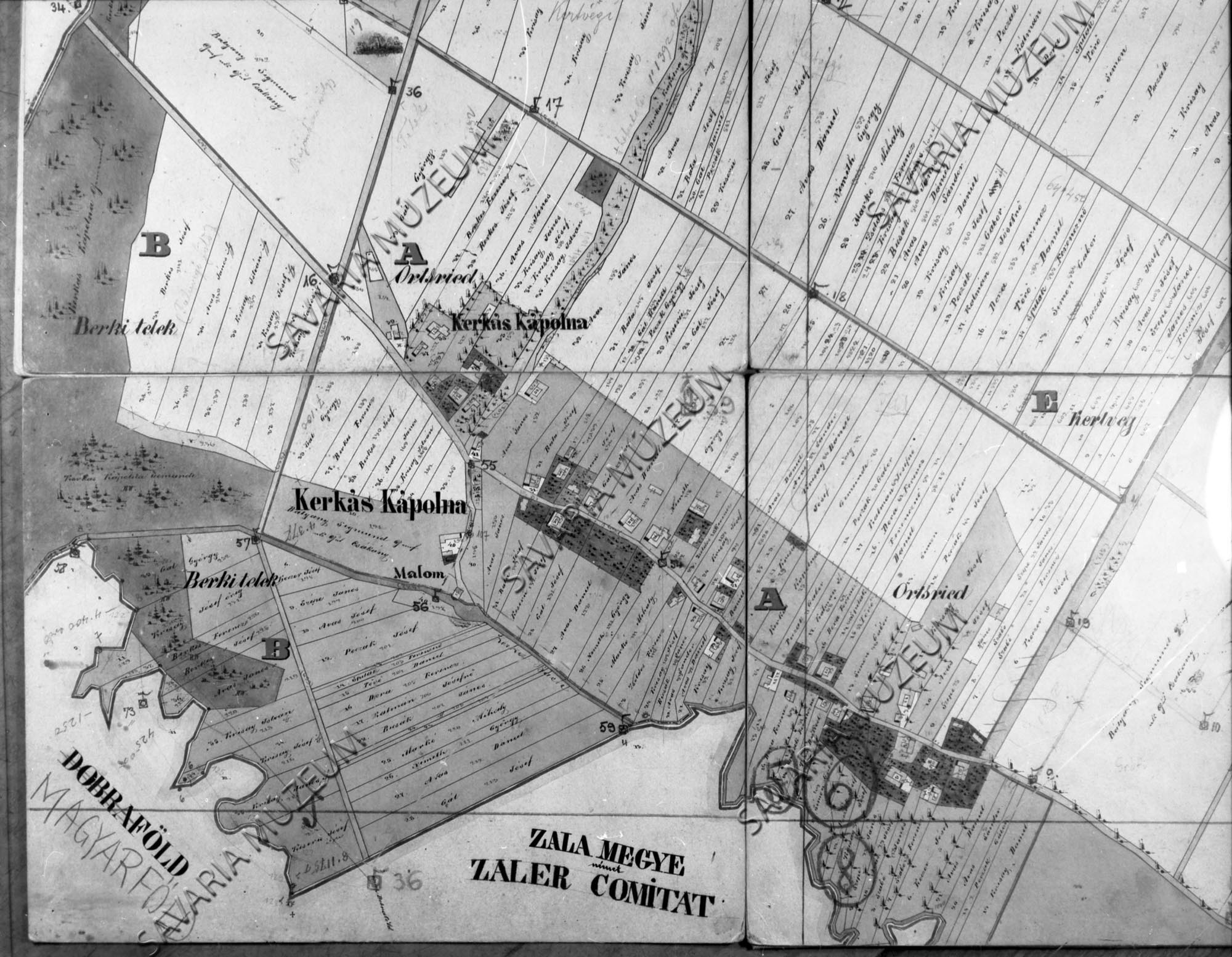 Kerkáskápolna kataszteri térképe 1860 (Savaria Megyei Hatókörű Városi Múzeum, Szombathely CC BY-NC-SA)