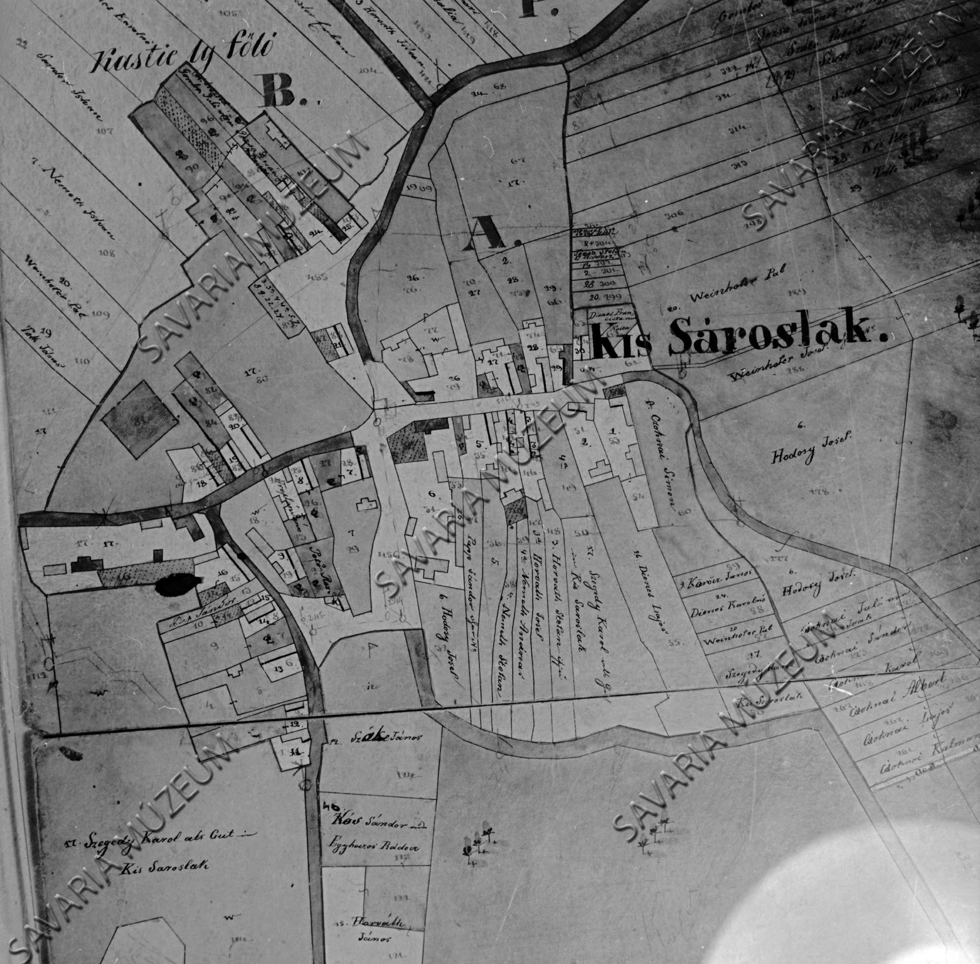 Kissároslak kataszteri térképe 1857. (Savaria Megyei Hatókörű Városi Múzeum, Szombathely CC BY-NC-SA)