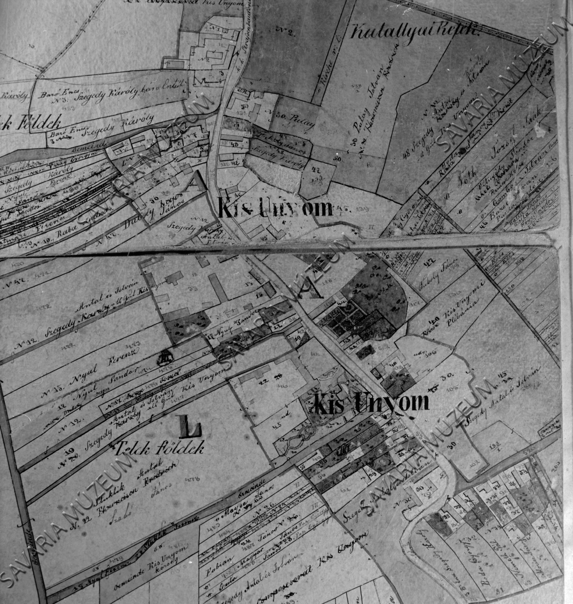 Kisunyom kataszteri térképe 1857. (Savaria Megyei Hatókörű Városi Múzeum, Szombathely CC BY-NC-SA)