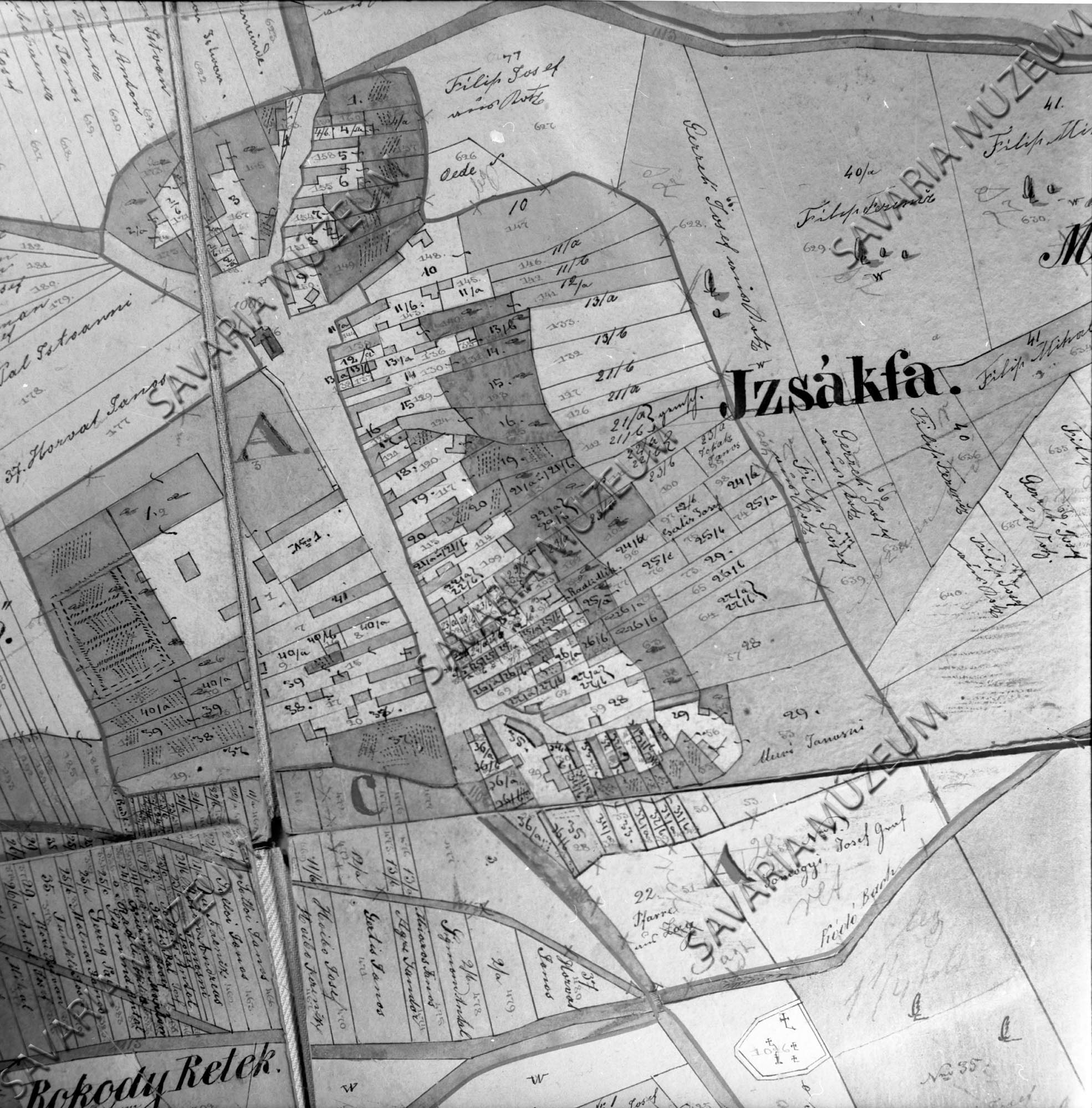 Izsákfa Kataszteri térképe 1857. (Savaria Megyei Hatókörű Városi Múzeum, Szombathely CC BY-NC-SA)