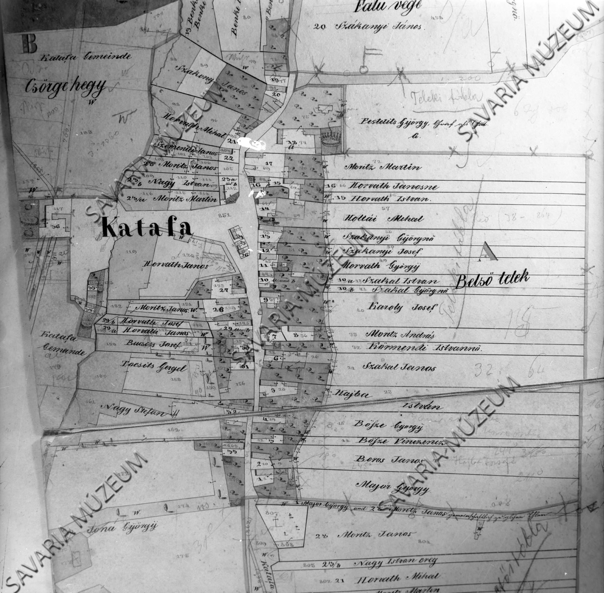 Katafa kataszteri térképe 1858. (Savaria Megyei Hatókörű Városi Múzeum, Szombathely CC BY-NC-SA)