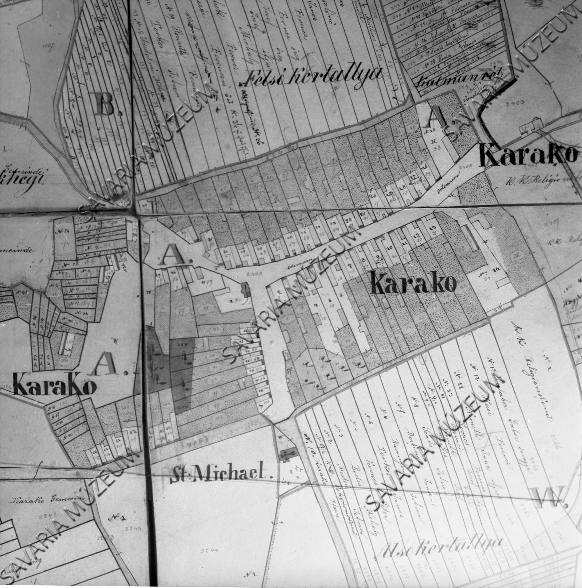Karakó kataszteri térképe 1857. (Savaria Megyei Hatókörű Városi Múzeum, Szombathely CC BY-NC-SA)