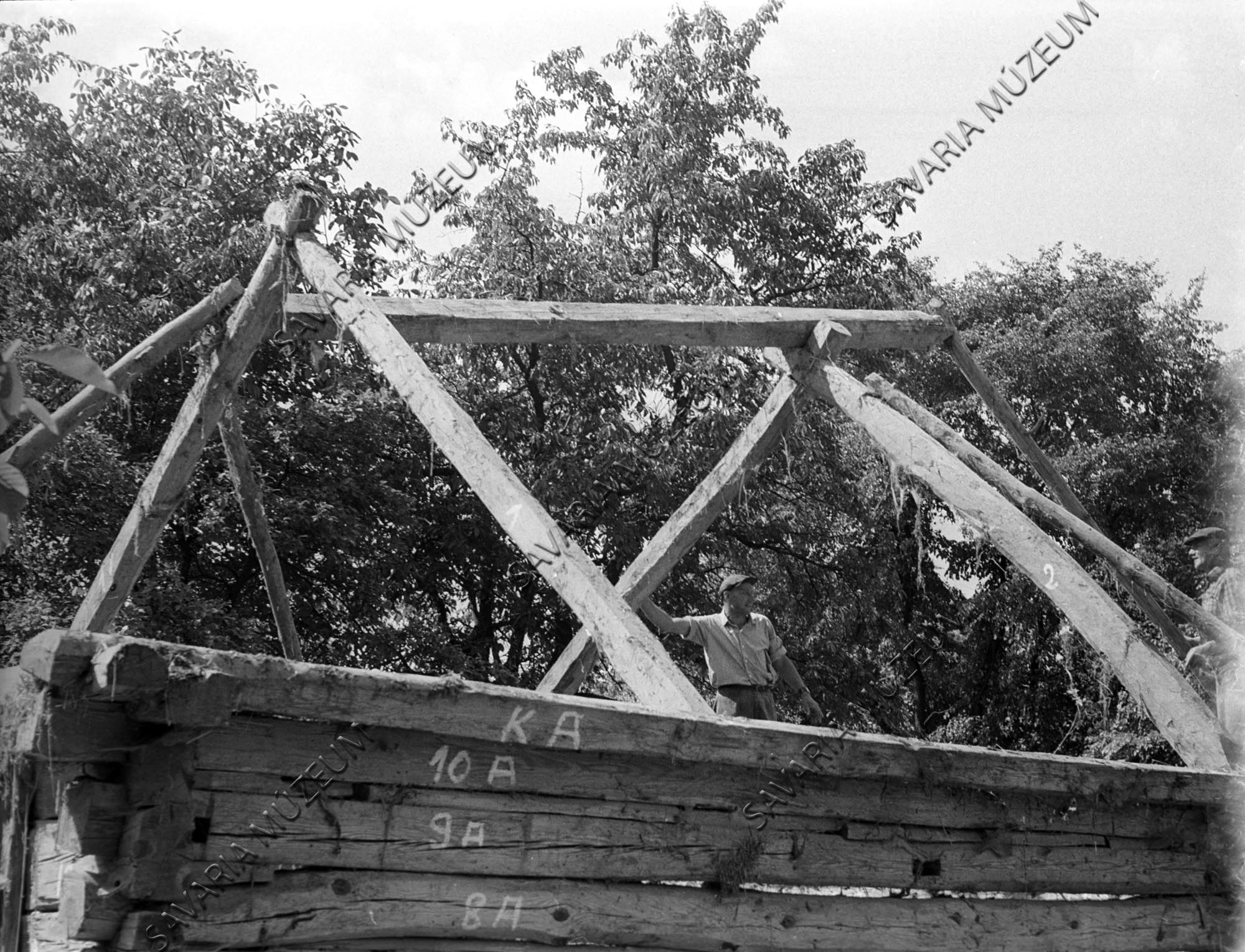 Istállós pajta tetőszerkezete bontás közben (Savaria Megyei Hatókörű Városi Múzeum, Szombathely CC BY-NC-SA)