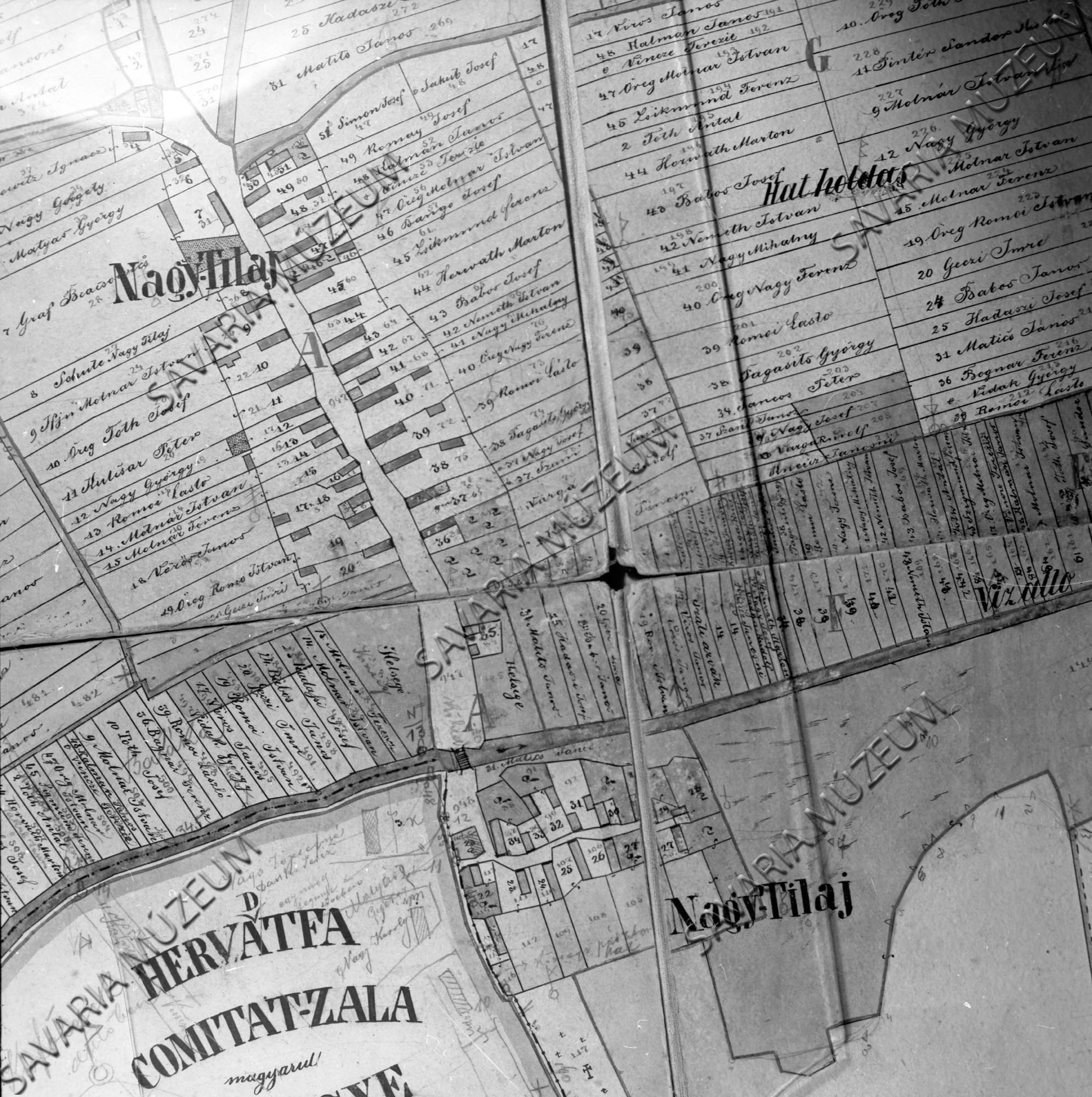 Nagytilaj kataszteri térképe 1857. (Savaria Megyei Hatókörű Városi Múzeum, Szombathely CC BY-NC-SA)
