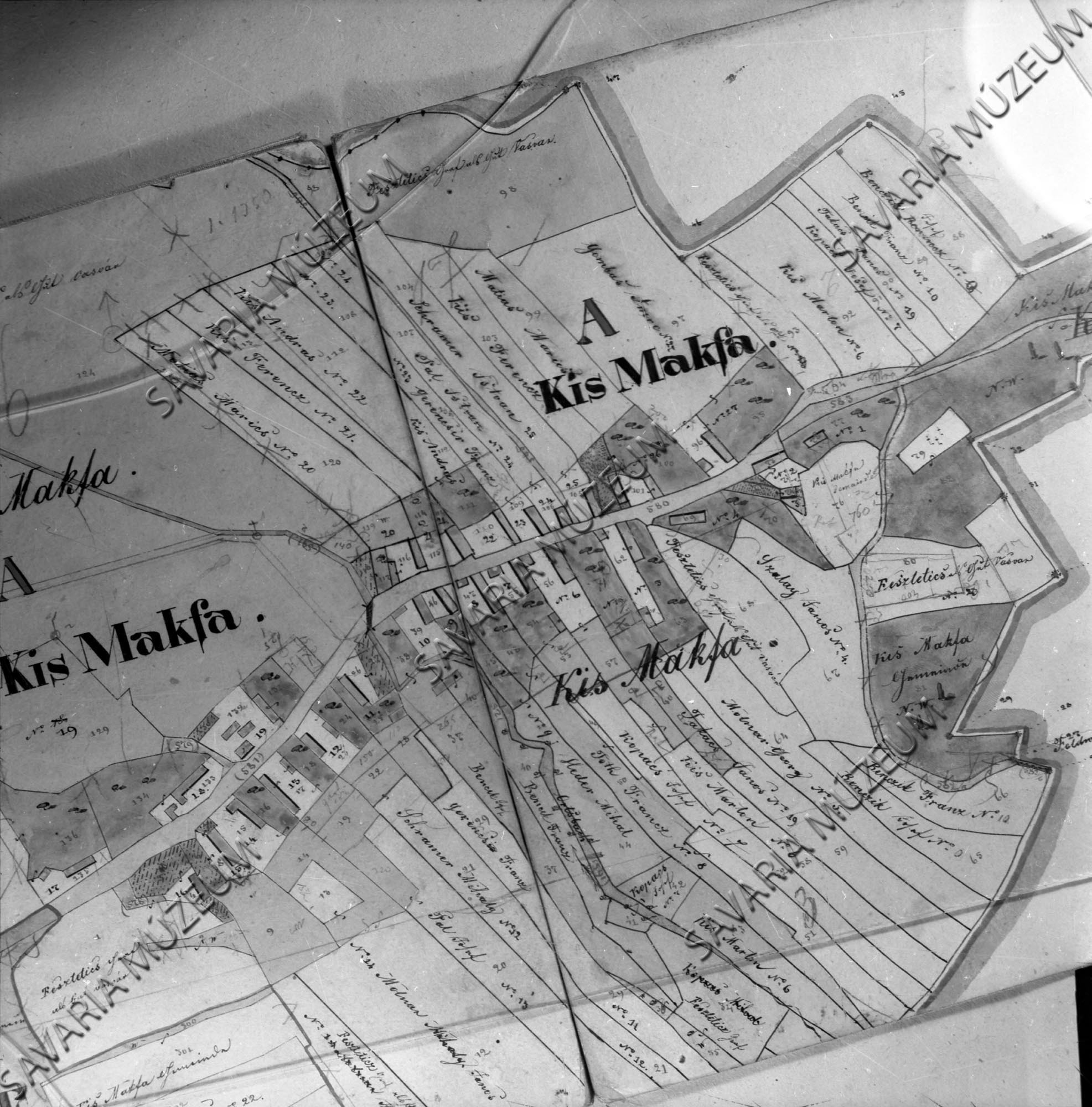 Kismákfa kataszteri térképe 1857. (Savaria Megyei Hatókörű Városi Múzeum, Szombathely CC BY-NC-SA)