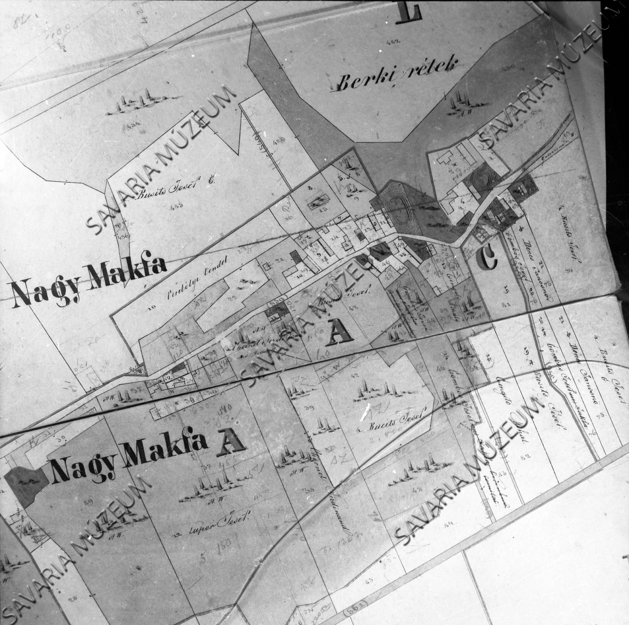 Nagymákfa kataszteri térképe 1857. (Savaria Megyei Hatókörű Városi Múzeum, Szombathely CC BY-NC-SA)