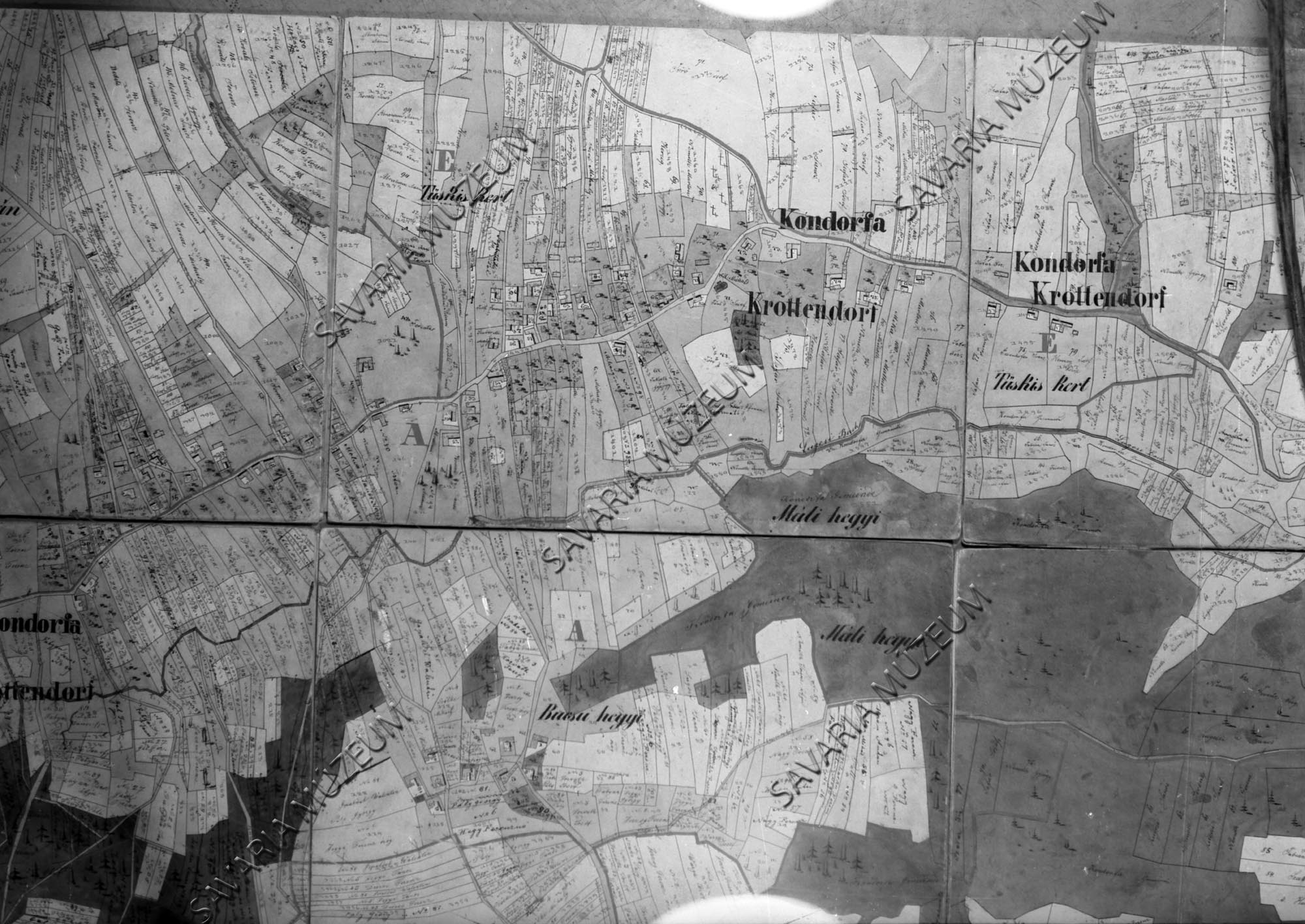 Kondorfa kataszteri térképe 1858. (Savaria Megyei Hatókörű Városi Múzeum, Szombathely CC BY-NC-SA)