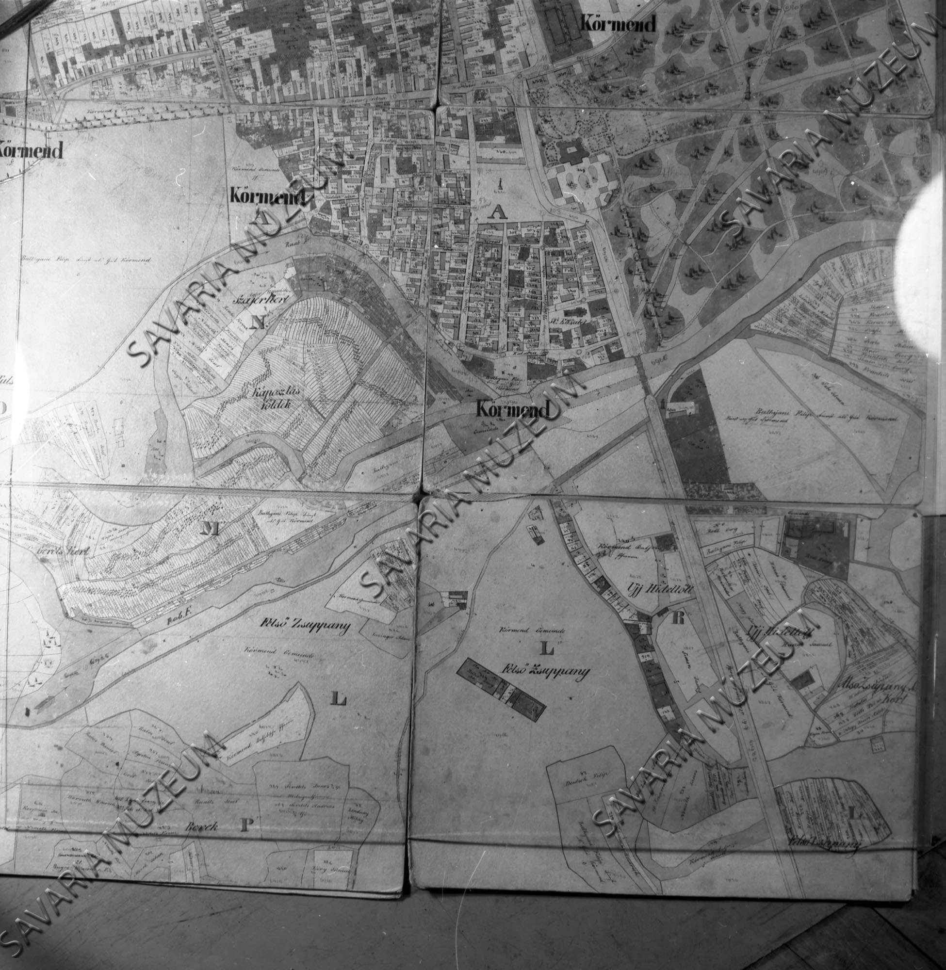 Körmend kataszteri térképe 1857. (Savaria Megyei Hatókörű Városi Múzeum, Szombathely CC BY-NC-SA)