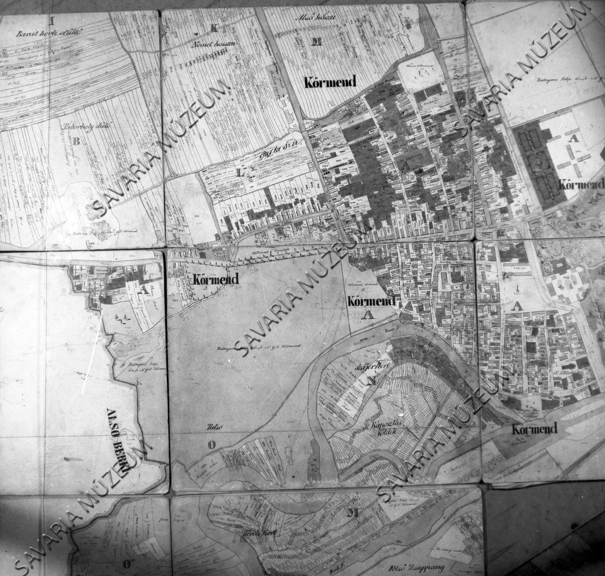 Körmend kataszteri térképe 1857. (Savaria Megyei Hatókörű Városi Múzeum, Szombathely CC BY-NC-SA)