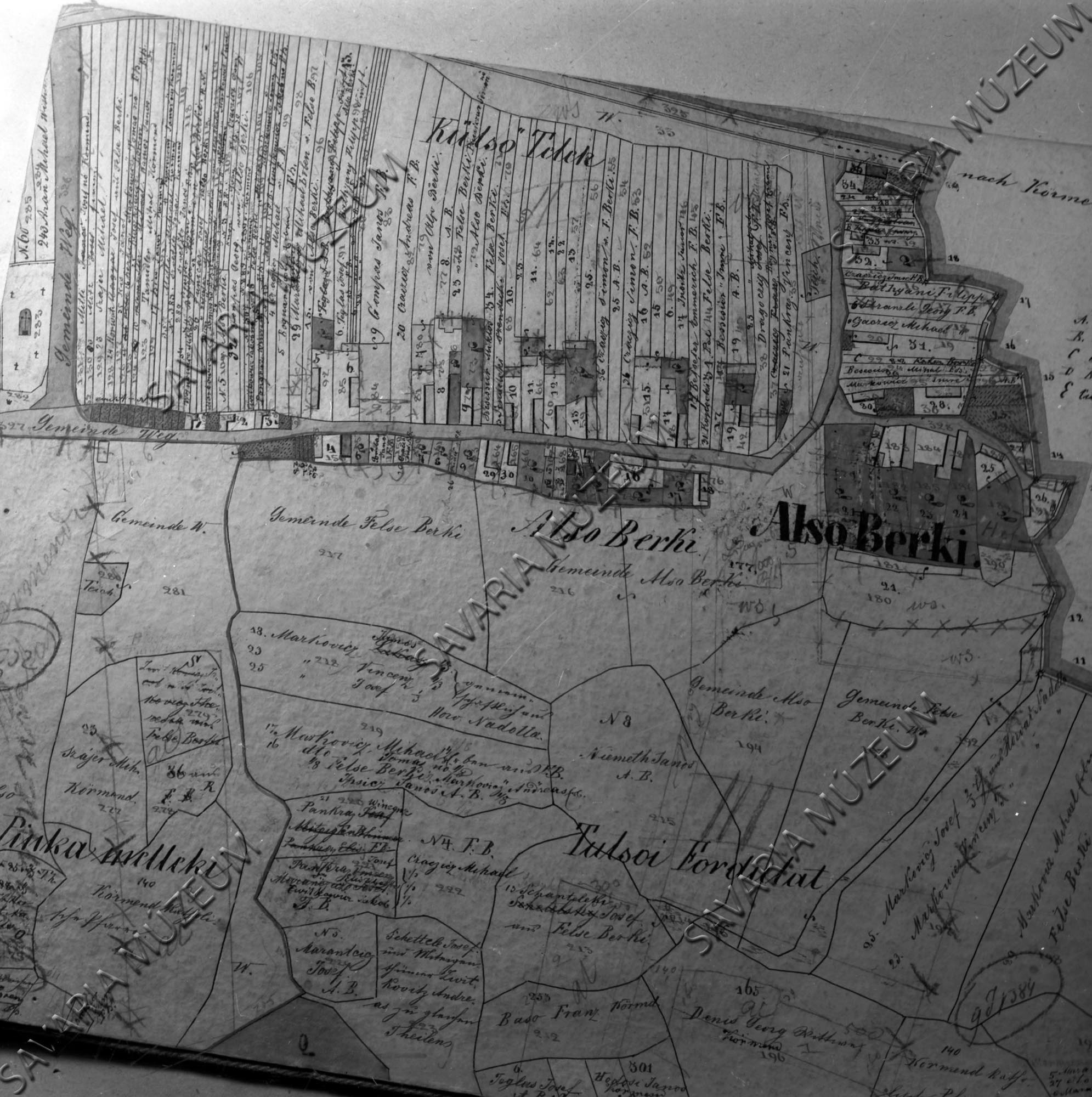 Alsóberki kataszteri térképe 1857. (Savaria Megyei Hatókörű Városi Múzeum, Szombathely CC BY-NC-SA)
