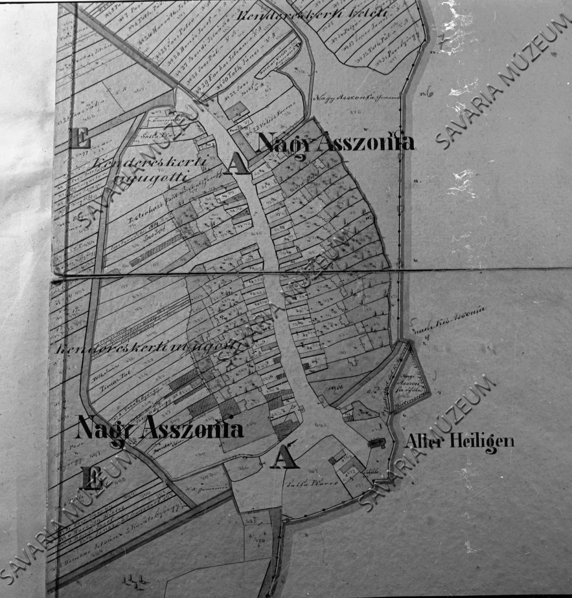 Nagyasszonyfa kataszteri térképe 1857. (Savaria Megyei Hatókörű Városi Múzeum, Szombathely CC BY-NC-SA)