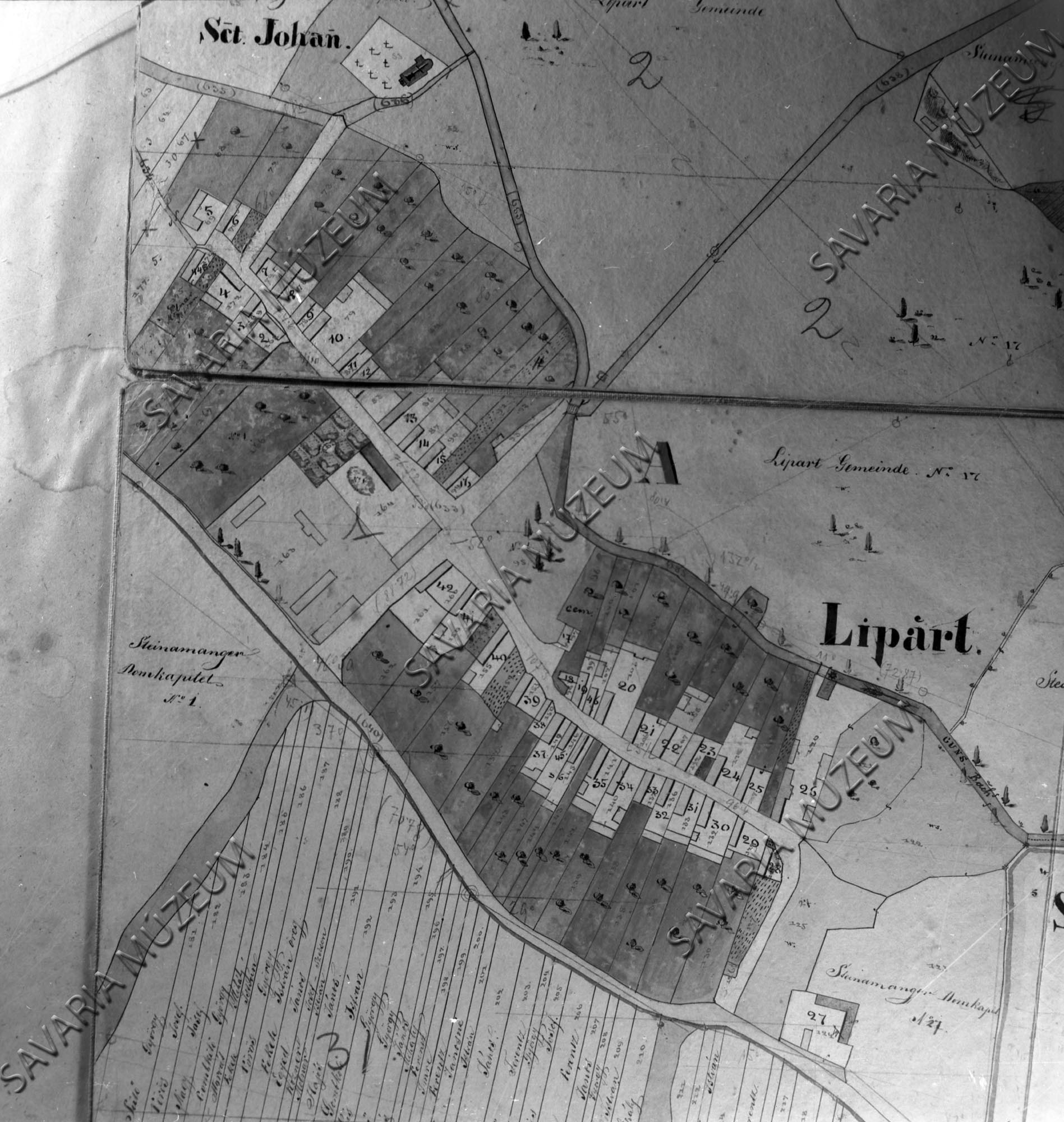 Lipárt kataszteri térképe 1857. (Savaria Megyei Hatókörű Városi Múzeum, Szombathely CC BY-NC-SA)