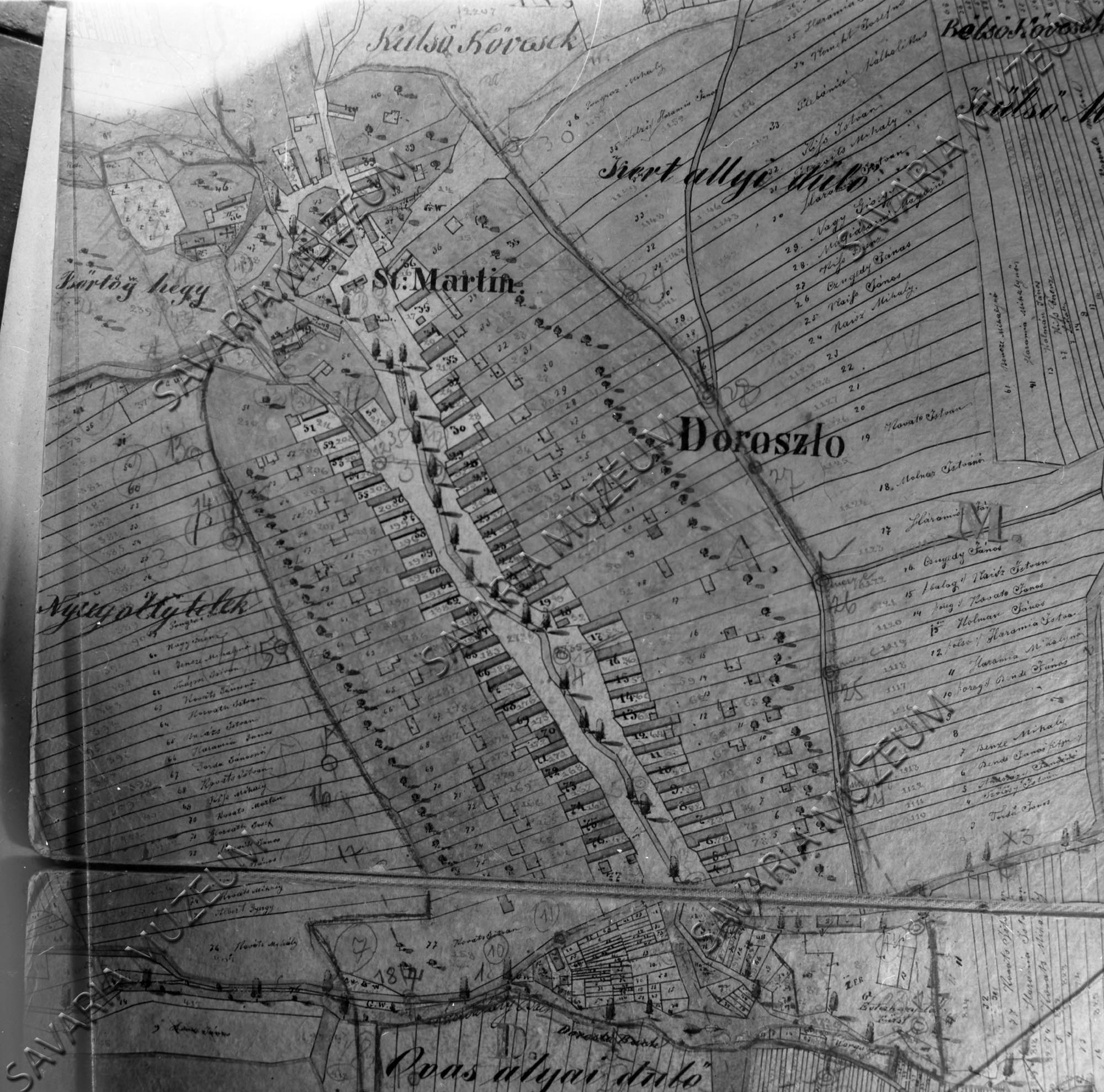 Doroszló kataszteri térképe 1857. vagy 1882. (Savaria Megyei Hatókörű Városi Múzeum, Szombathely CC BY-NC-SA)